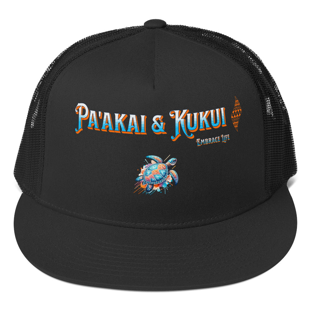 Tribal Sea Turtle Trucker Cap Trucker Hat Pa'akai & Kukui Black