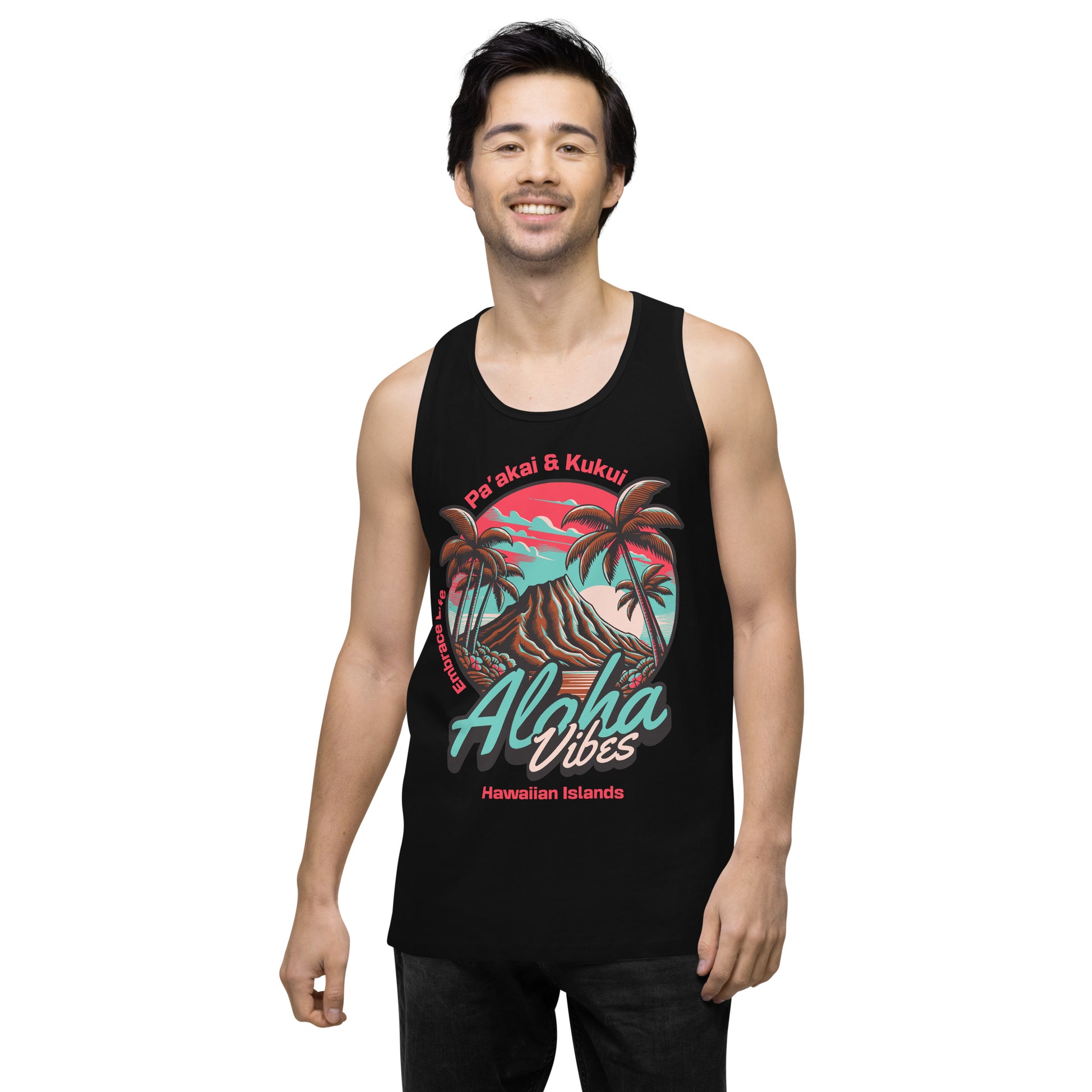 Aloha Vibes (Teal) Men’s premium tank top Tank Top Pa'akai & Kukui