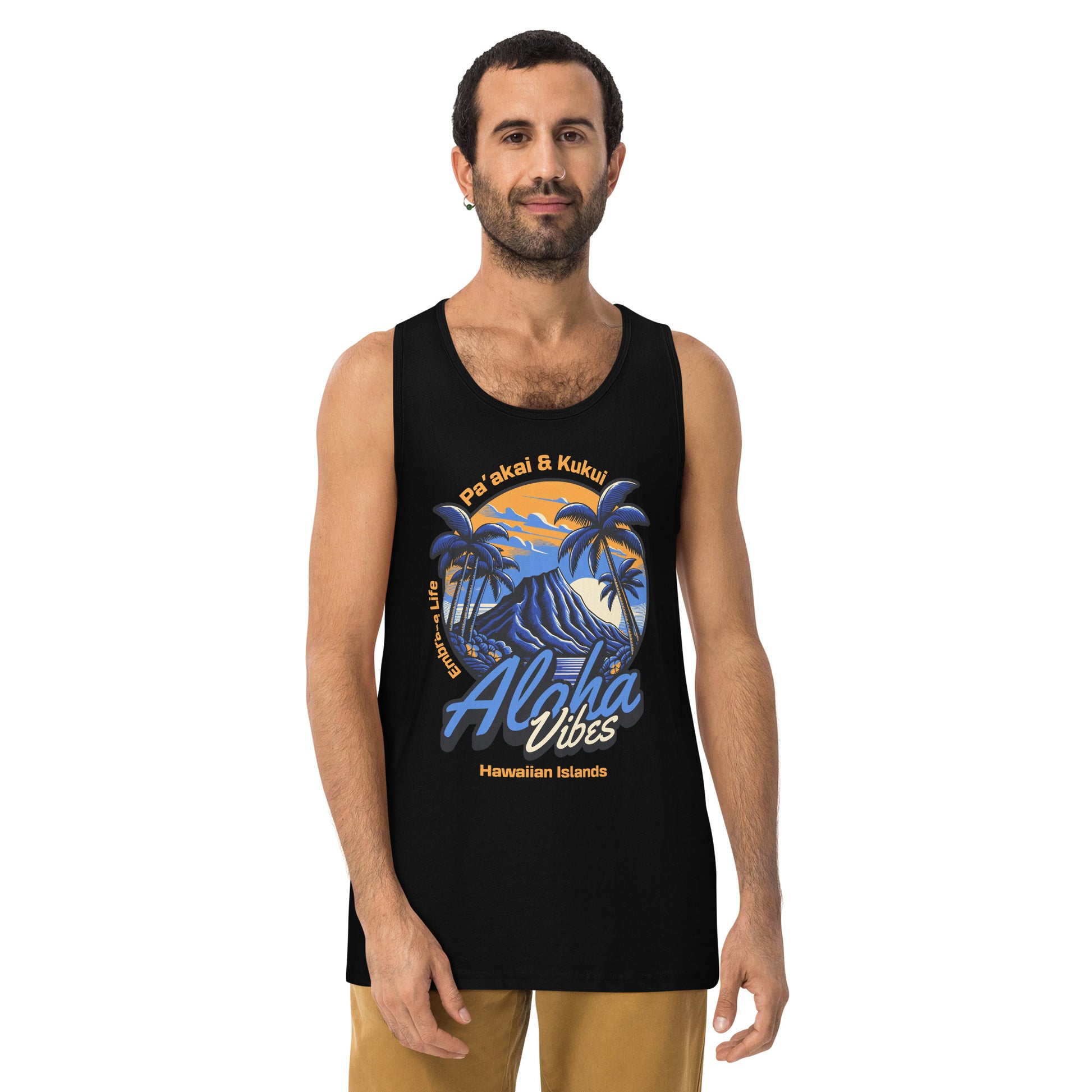 Aloha Vibes (Blue) Men’s premium tank top Tank Top Pa'akai & Kukui Black S