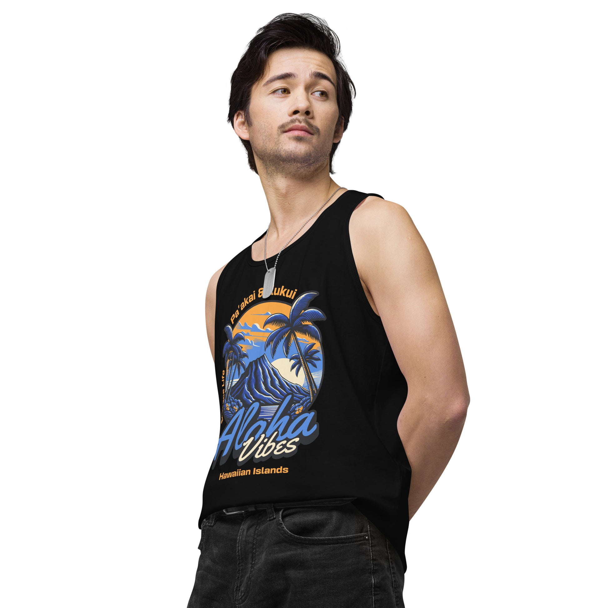 Aloha Vibes (Blue) Men’s premium tank top Tank Top Pa'akai & Kukui