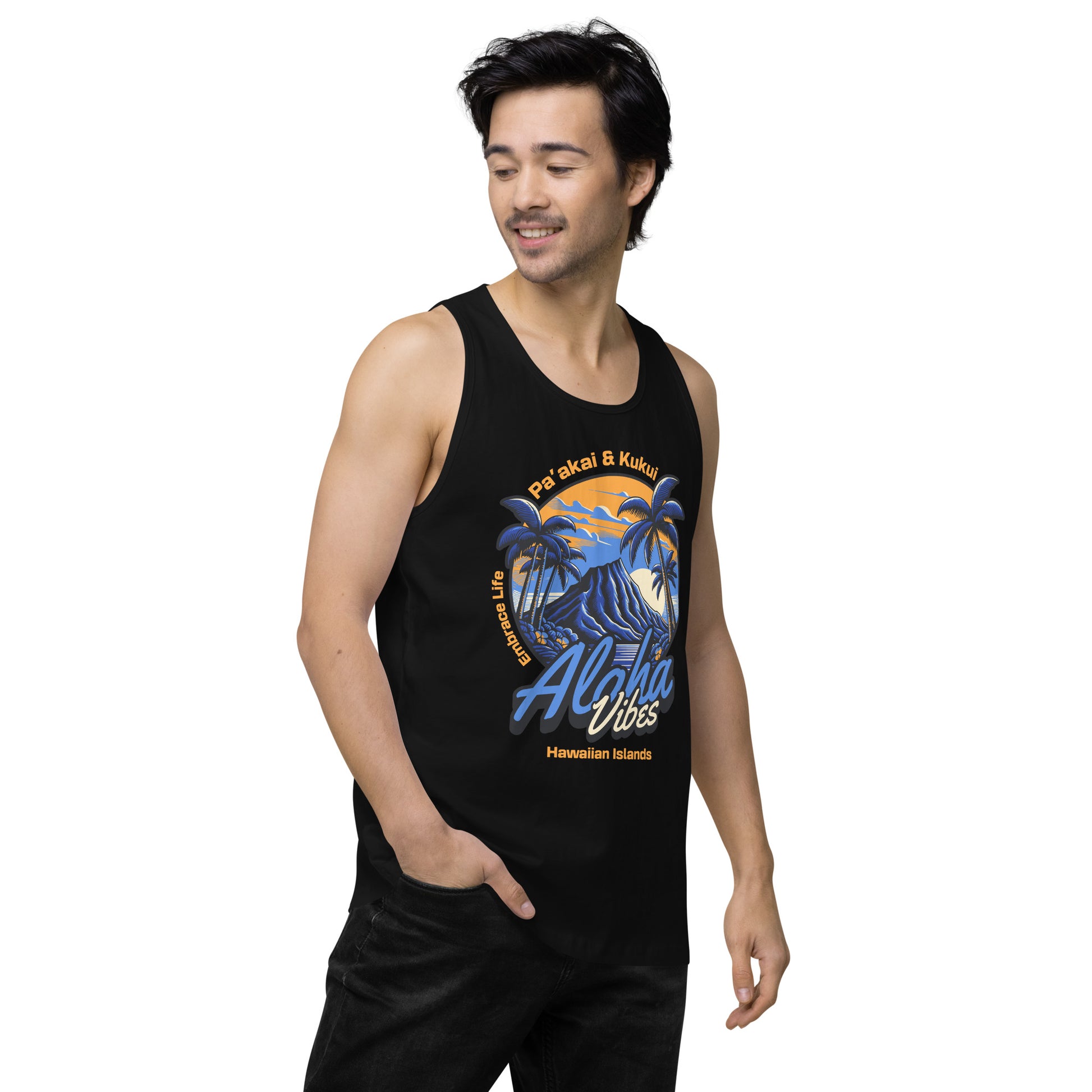 Aloha Vibes (Blue) Men’s premium tank top Tank Top Pa'akai & Kukui