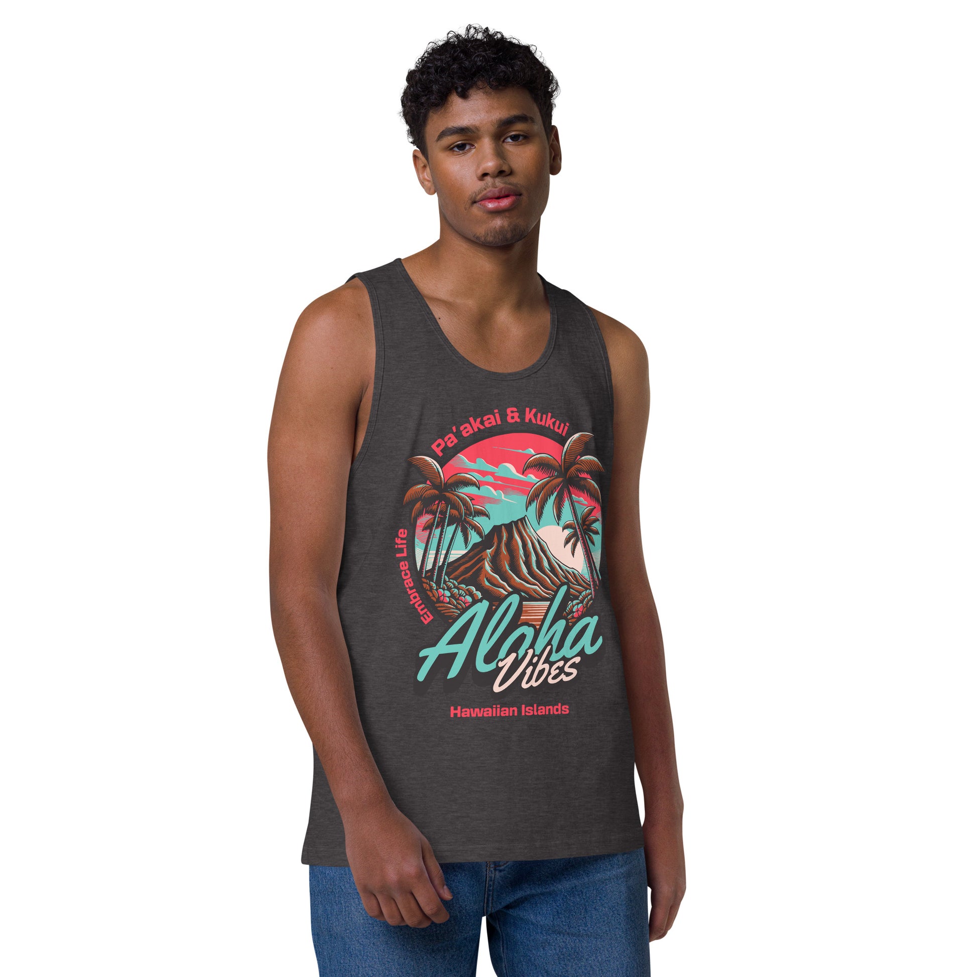 Aloha Vibes (Teal) Men’s premium tank top Tank Top Pa'akai & Kukui