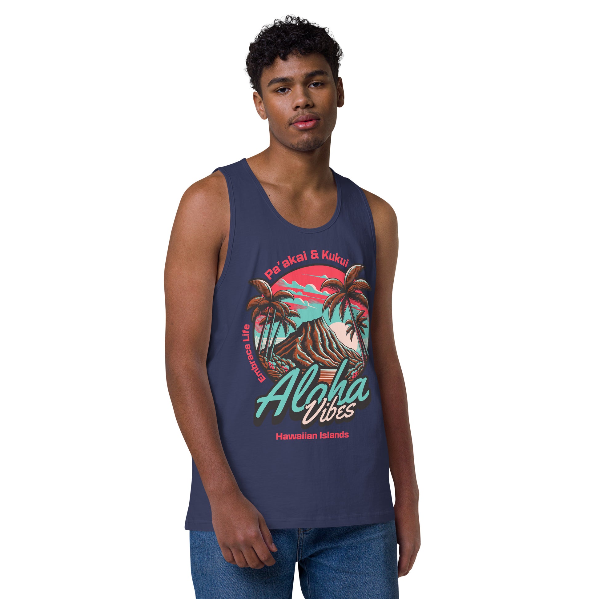 Aloha Vibes (Teal) Men’s premium tank top Tank Top Pa'akai & Kukui