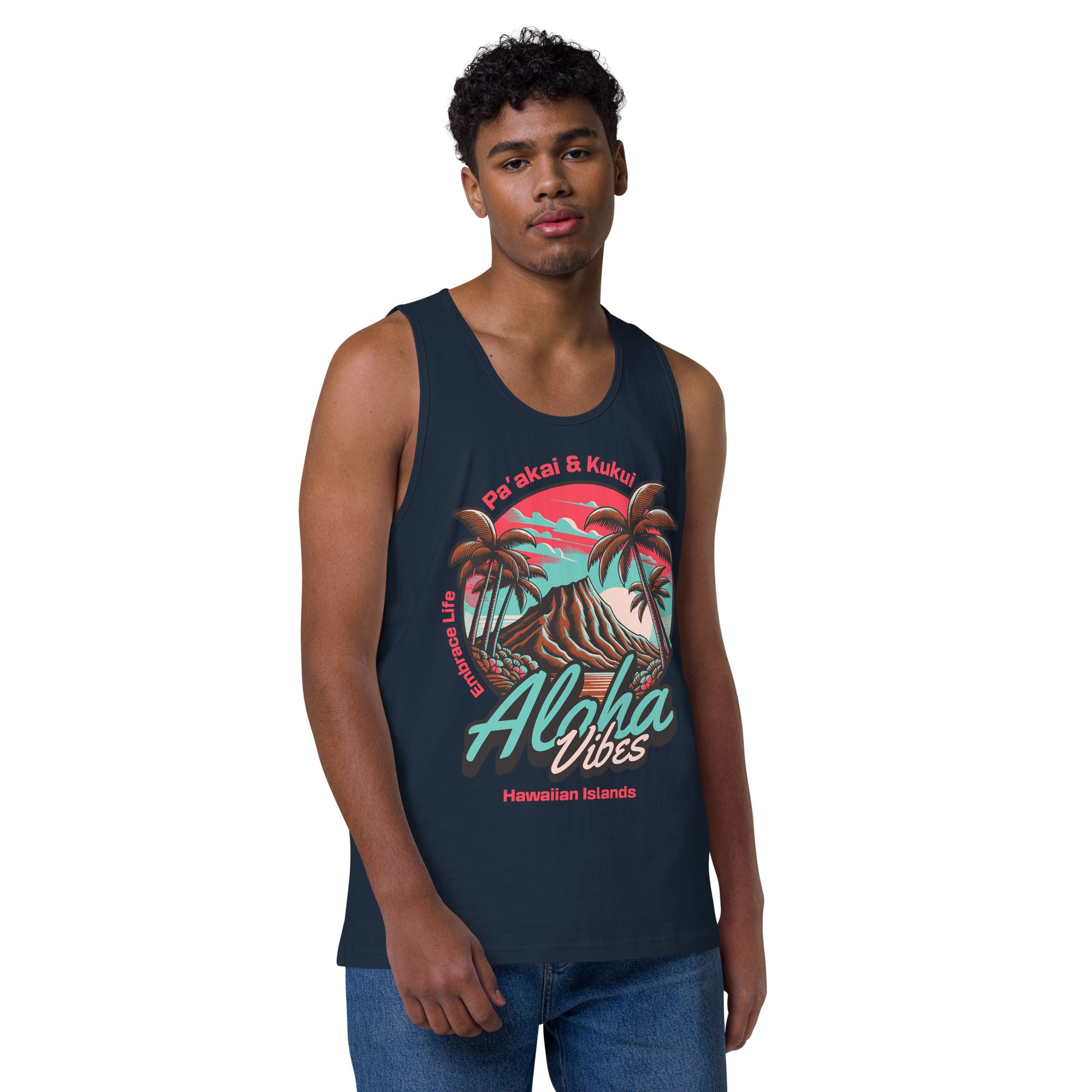 Aloha Vibes (Teal) Men’s premium tank top Tank Top Pa'akai & Kukui