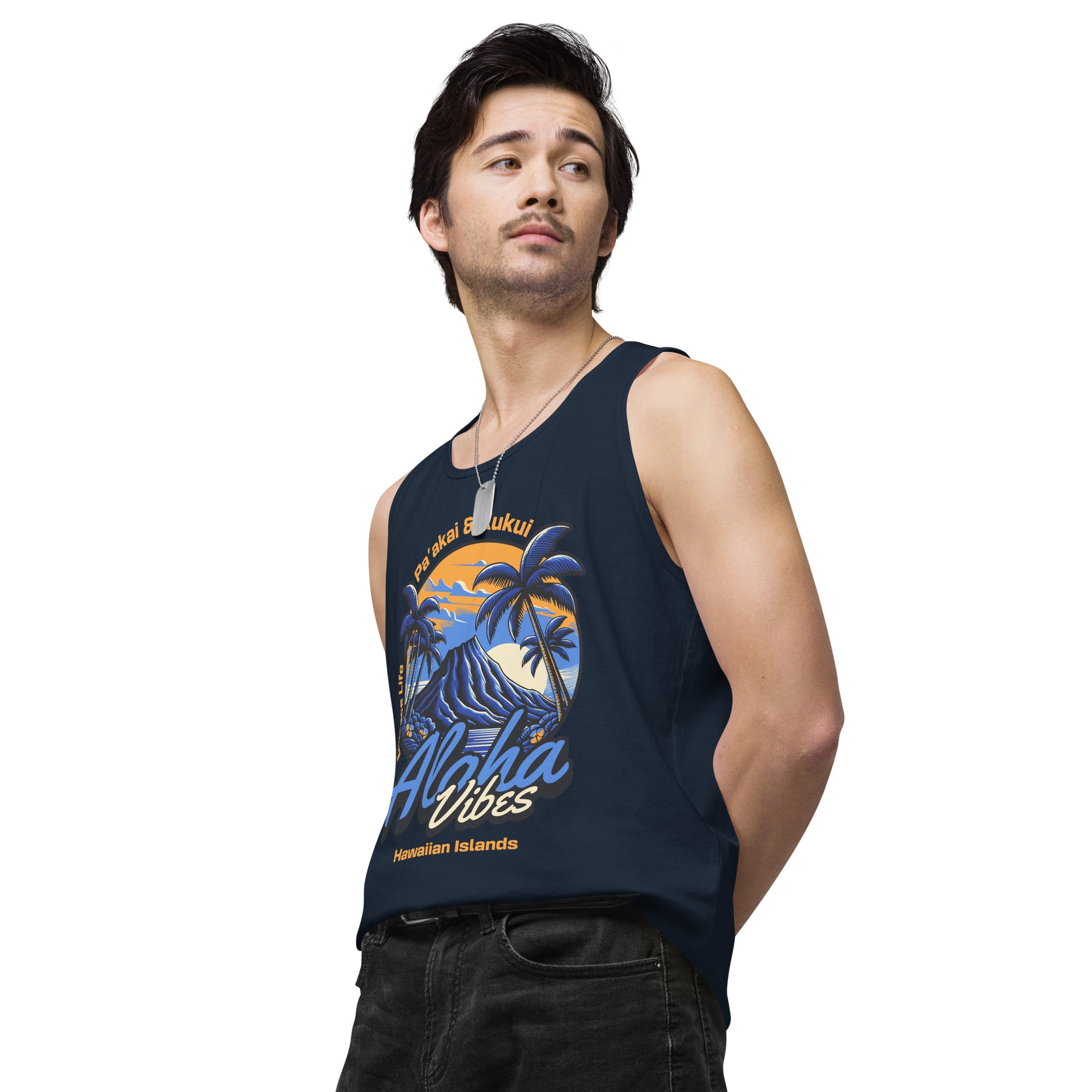 Aloha Vibes (Blue) Men’s premium tank top Tank Top Pa'akai & Kukui