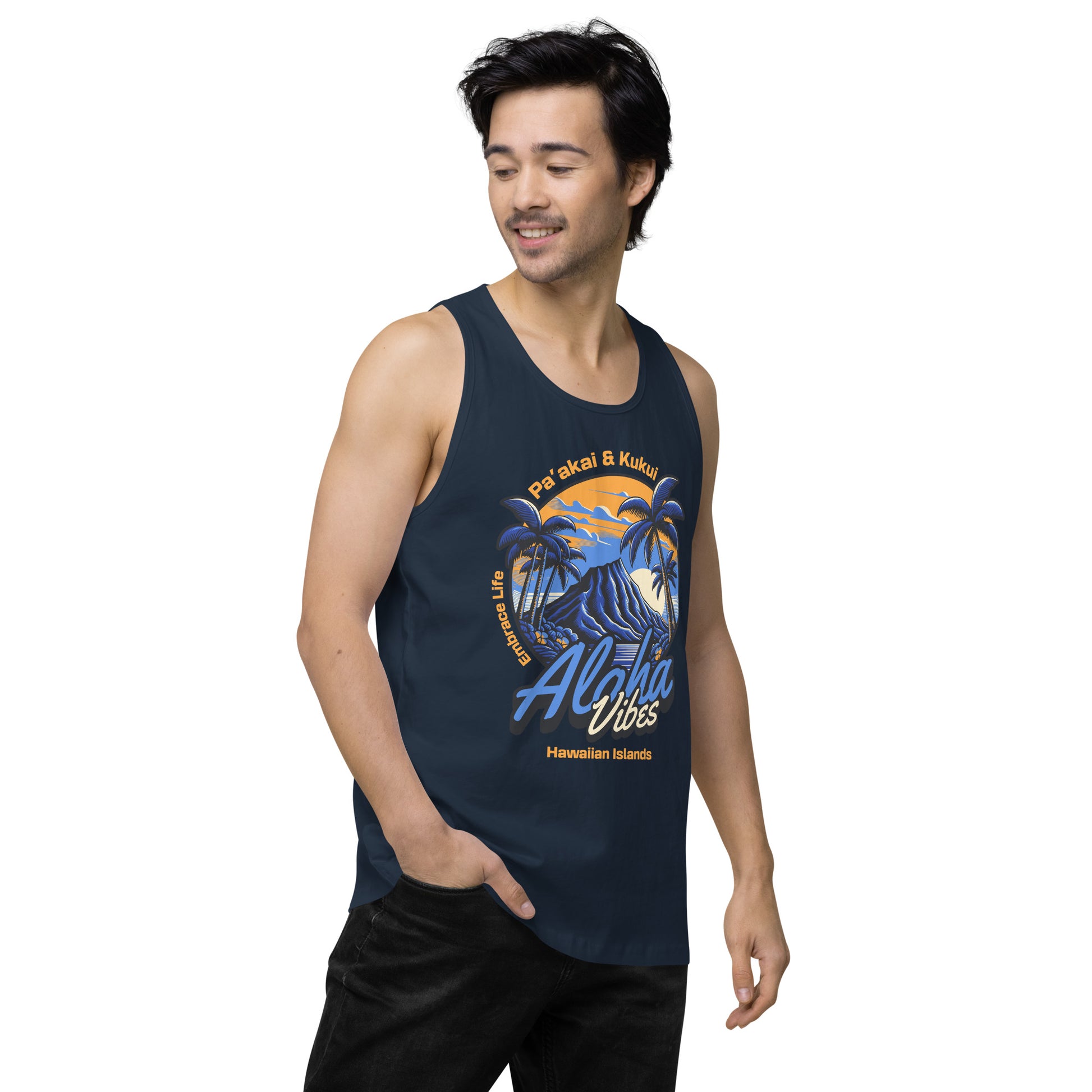 Aloha Vibes (Blue) Men’s premium tank top Tank Top Pa'akai & Kukui