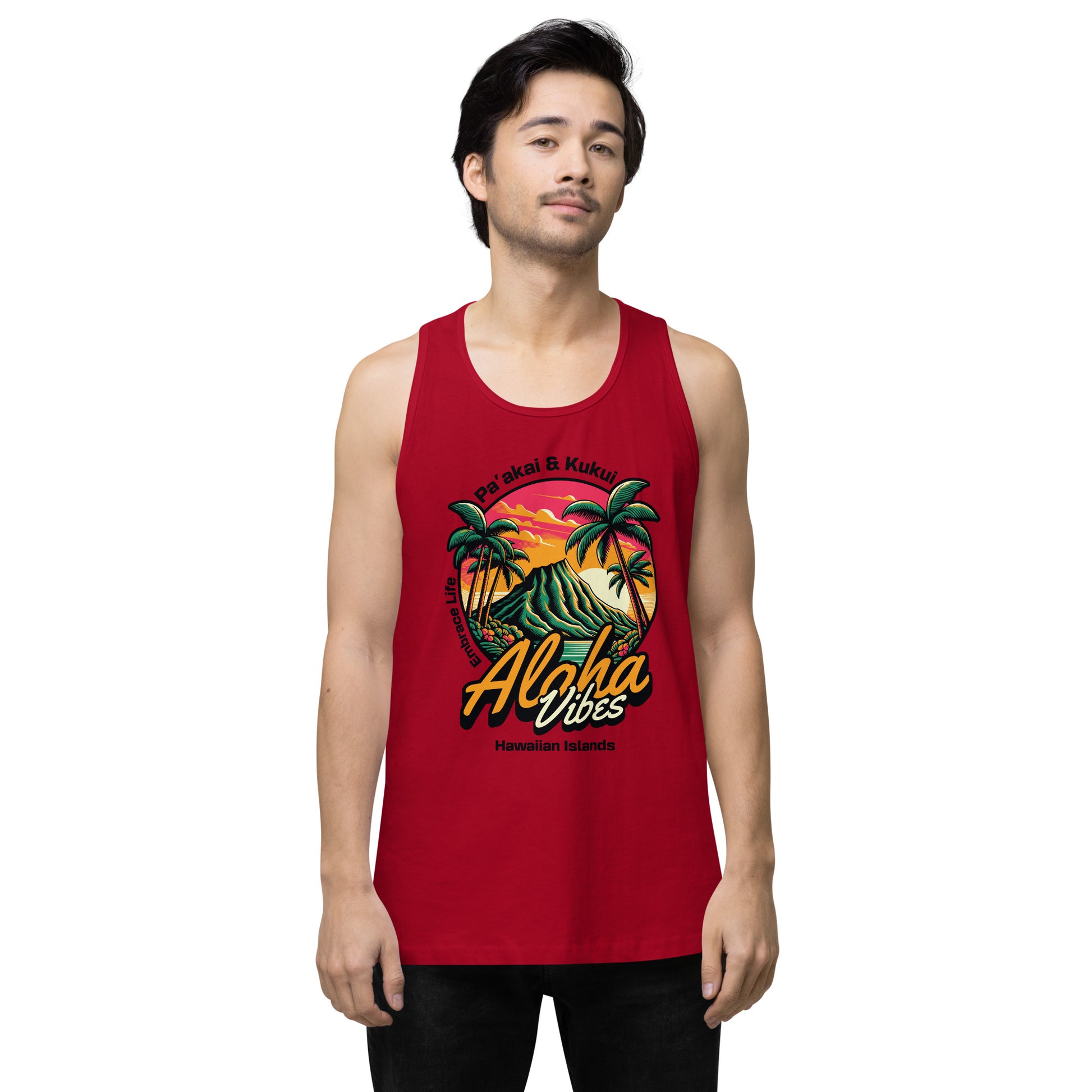 Aloha Vibes Men’s premium tank top Tank Top Pa'akai & Kukui Red S