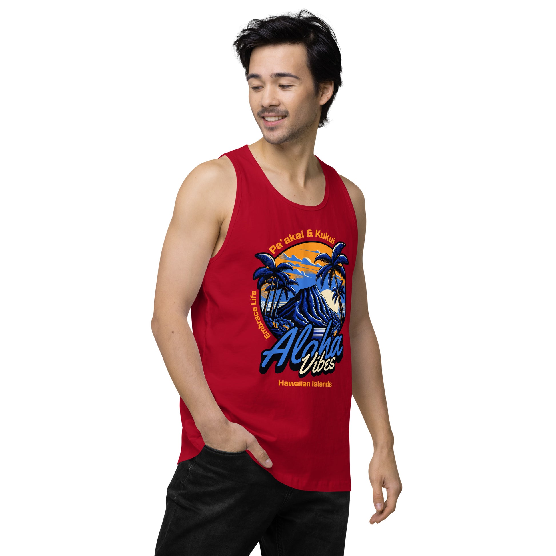 Aloha Vibes (Blue) Men’s premium tank top Tank Top Pa'akai & Kukui