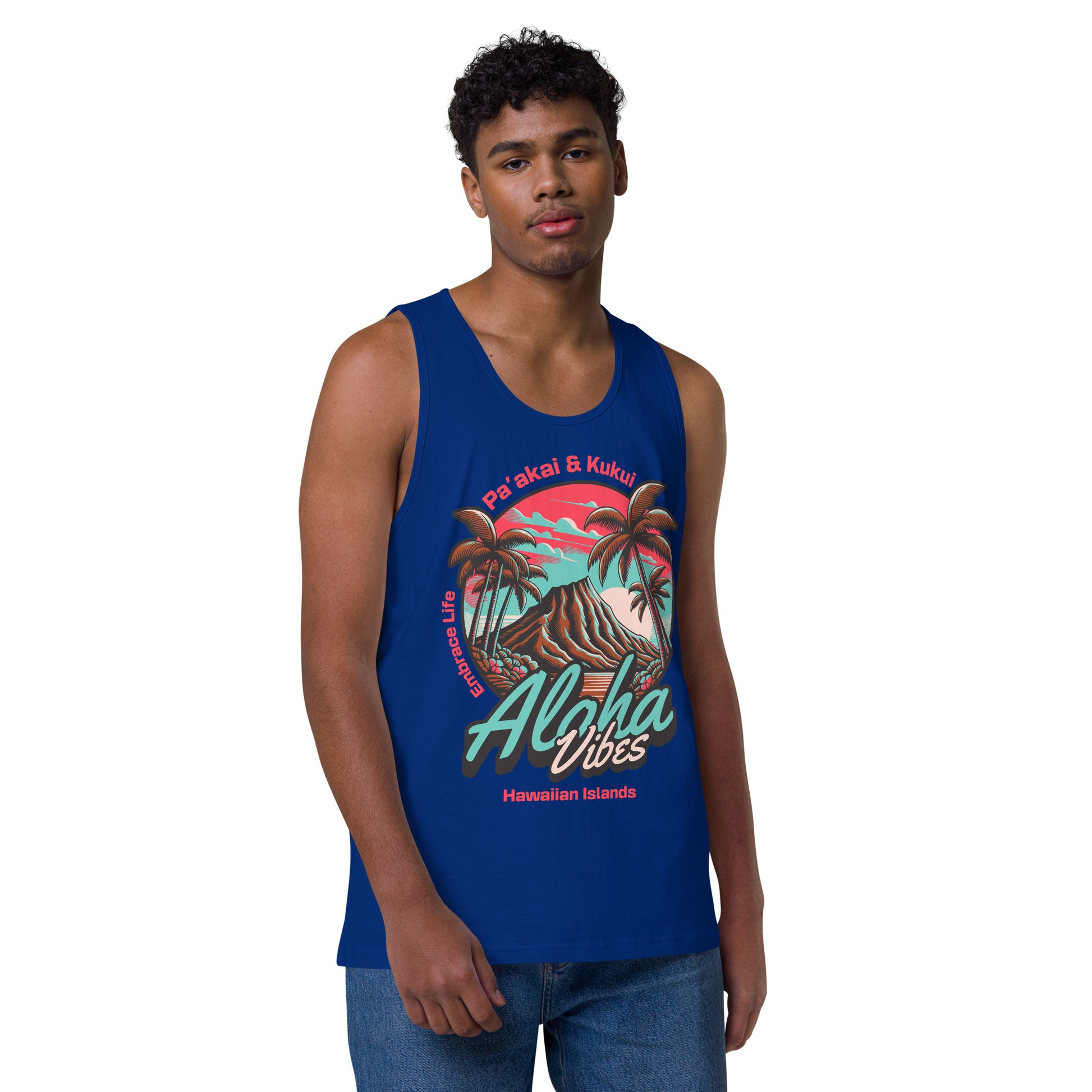 Aloha Vibes (Teal) Men’s premium tank top Tank Top Pa'akai & Kukui
