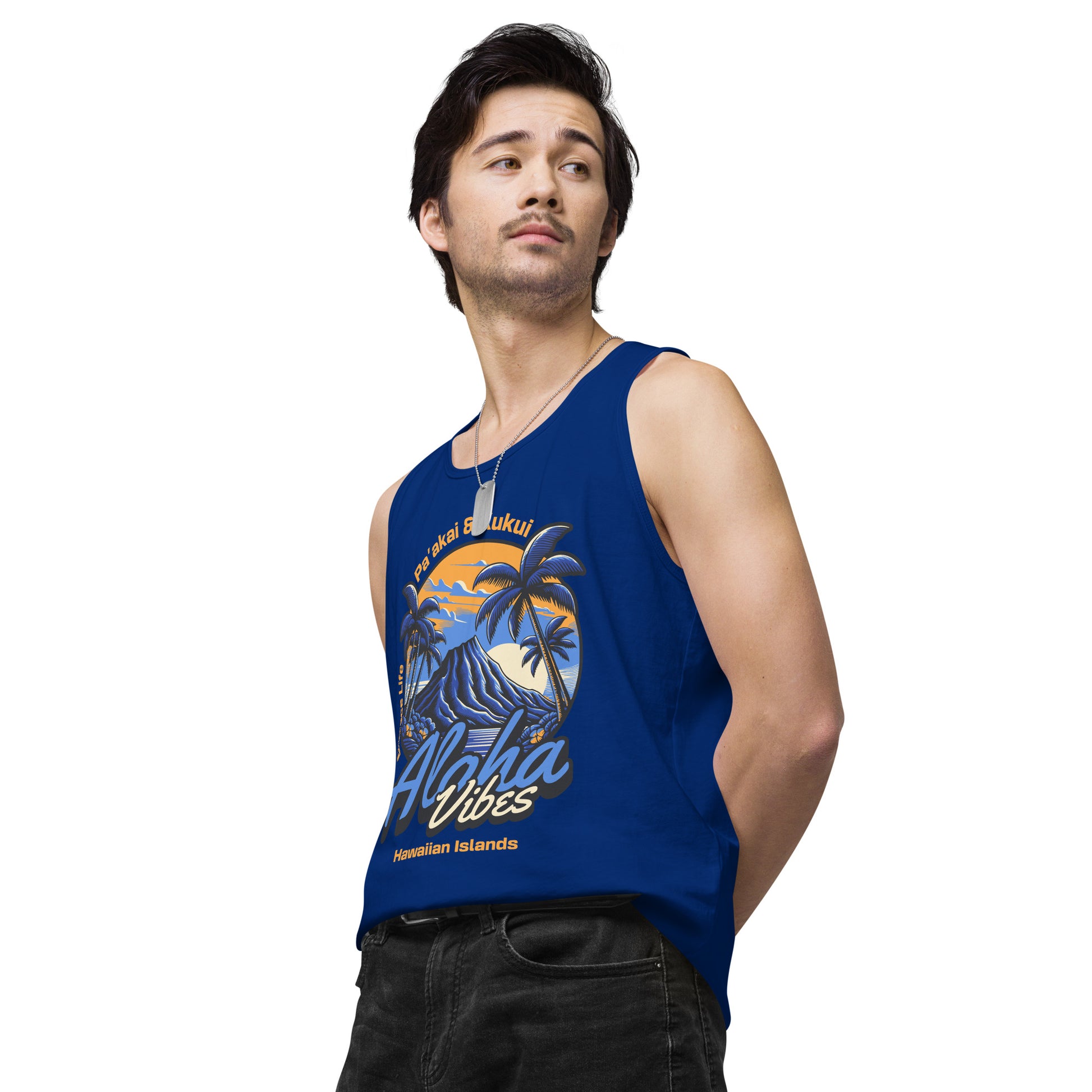 Aloha Vibes (Blue) Men’s premium tank top Tank Top Pa'akai & Kukui