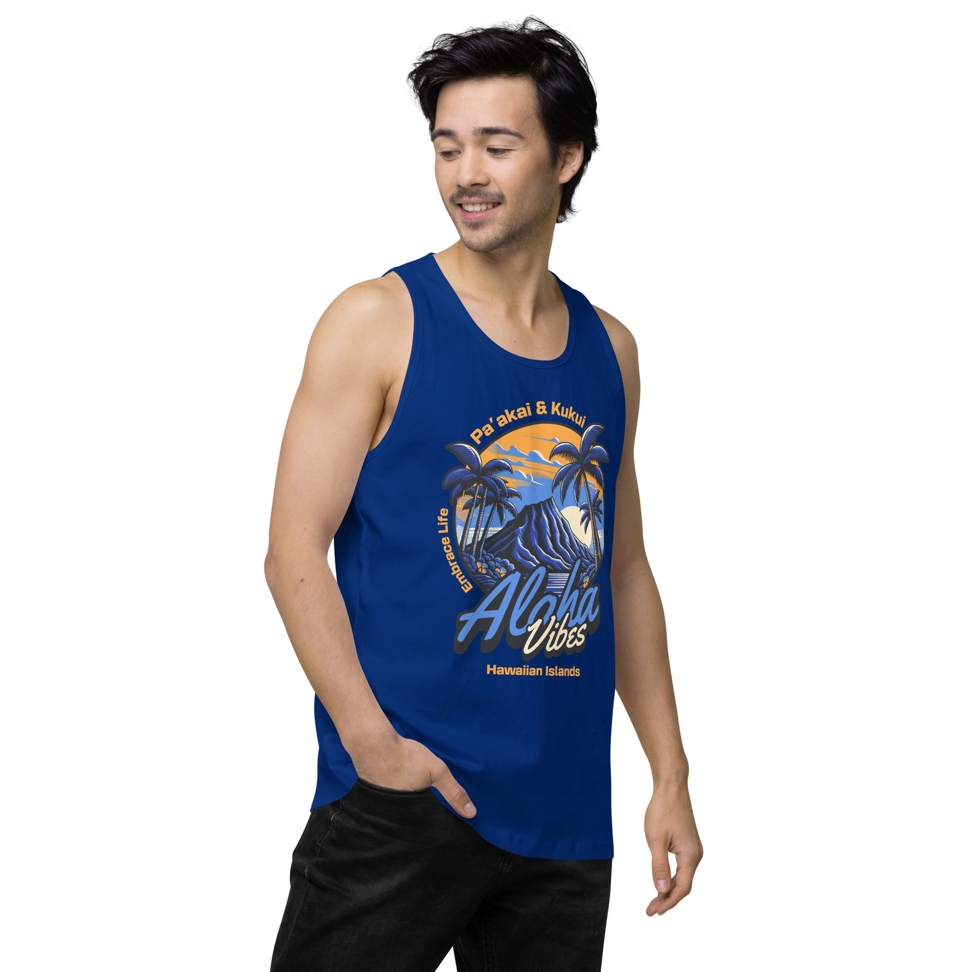 Aloha Vibes (Blue) Men’s premium tank top Tank Top Pa'akai & Kukui