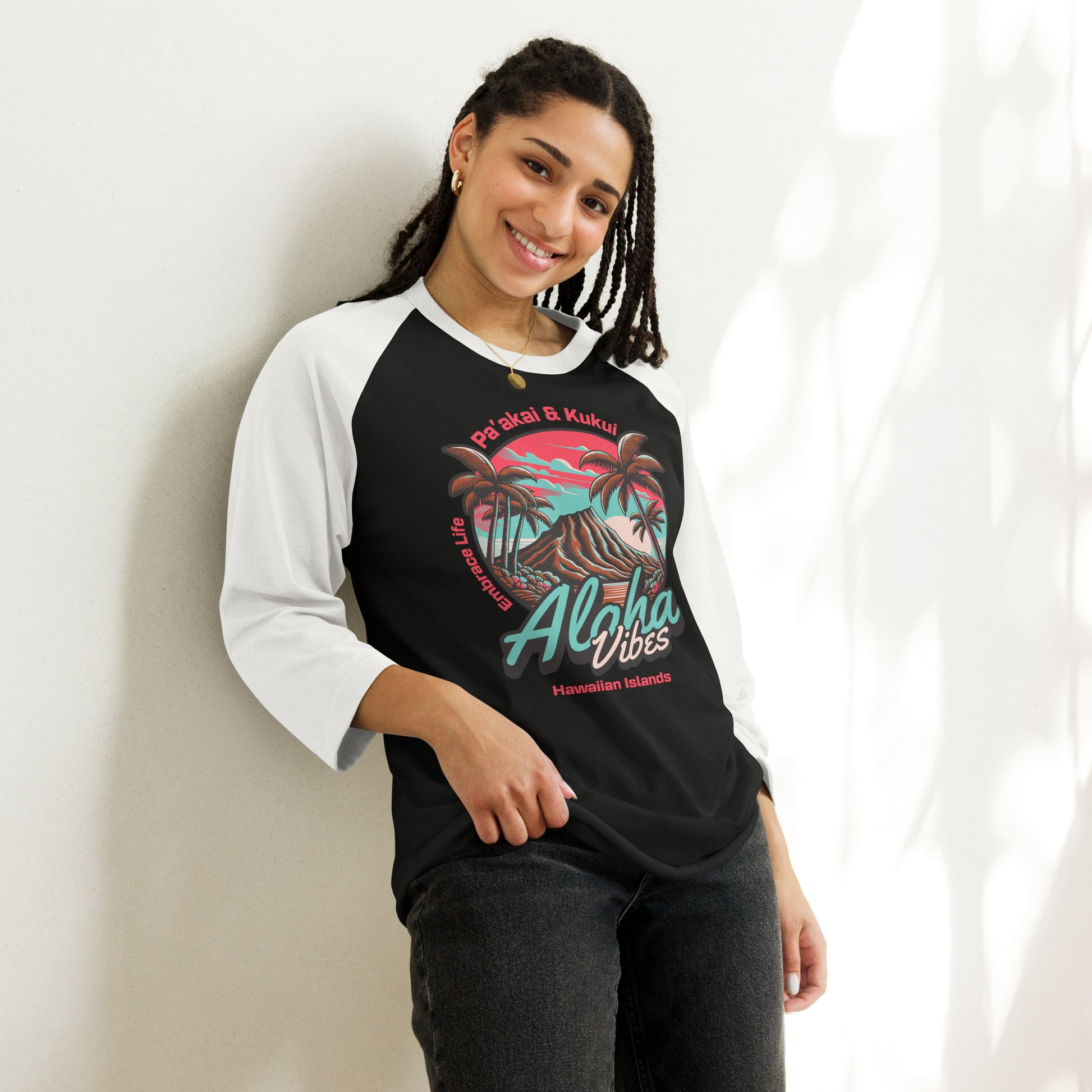 Aloha Vibes Unisex 3/4 sleeve raglan shirt 3/4 Sleeve t-shirt Pa'akai & Kukui
