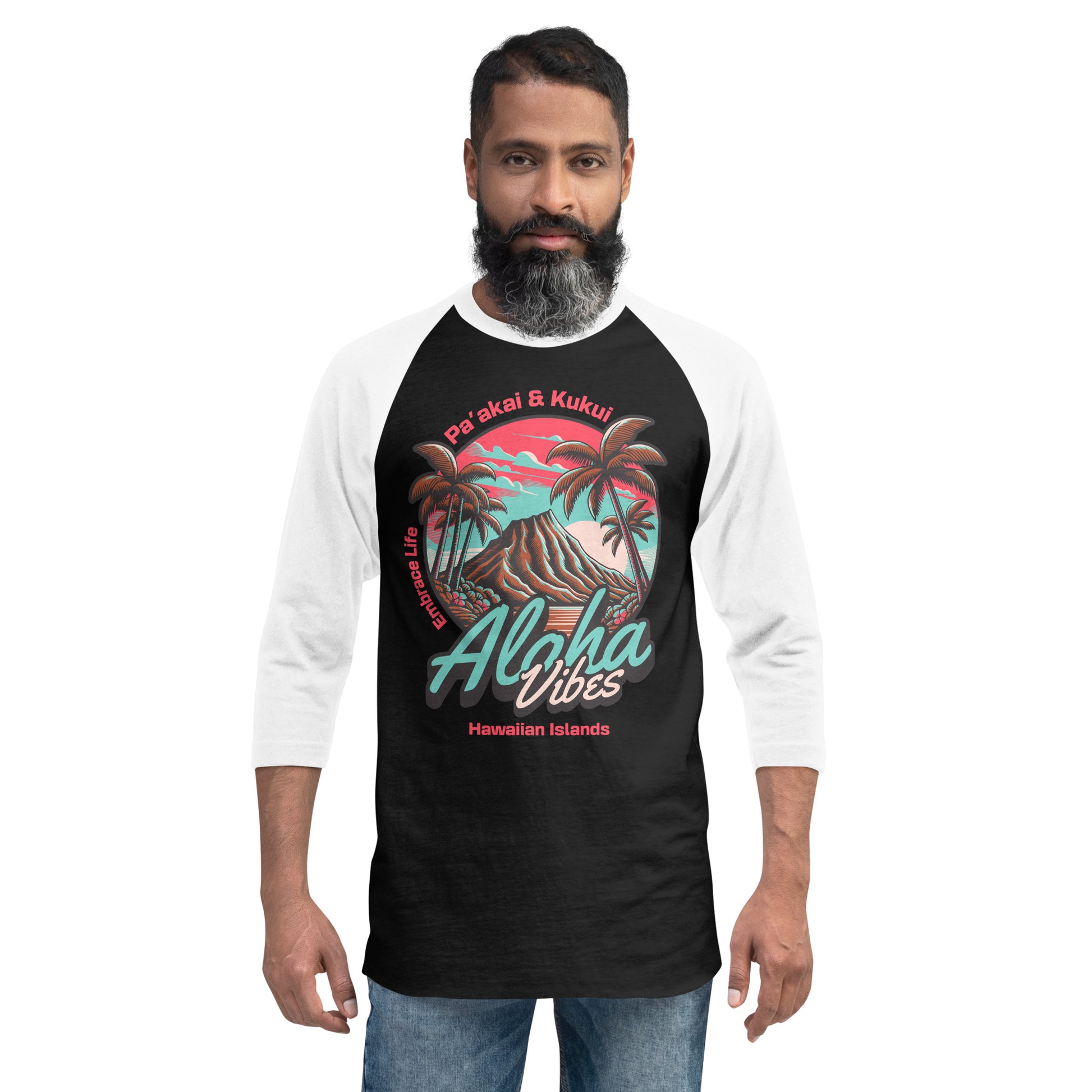 Aloha Vibes Unisex 3/4 sleeve raglan shirt 3/4 Sleeve t-shirt Pa'akai & Kukui