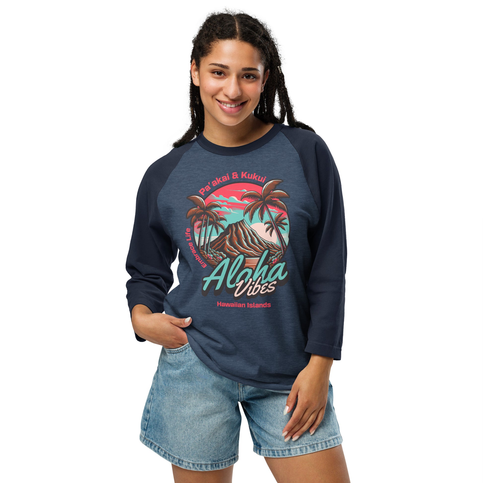 Aloha Vibes Unisex 3/4 sleeve raglan shirt 3/4 Sleeve t-shirt Pa'akai & Kukui