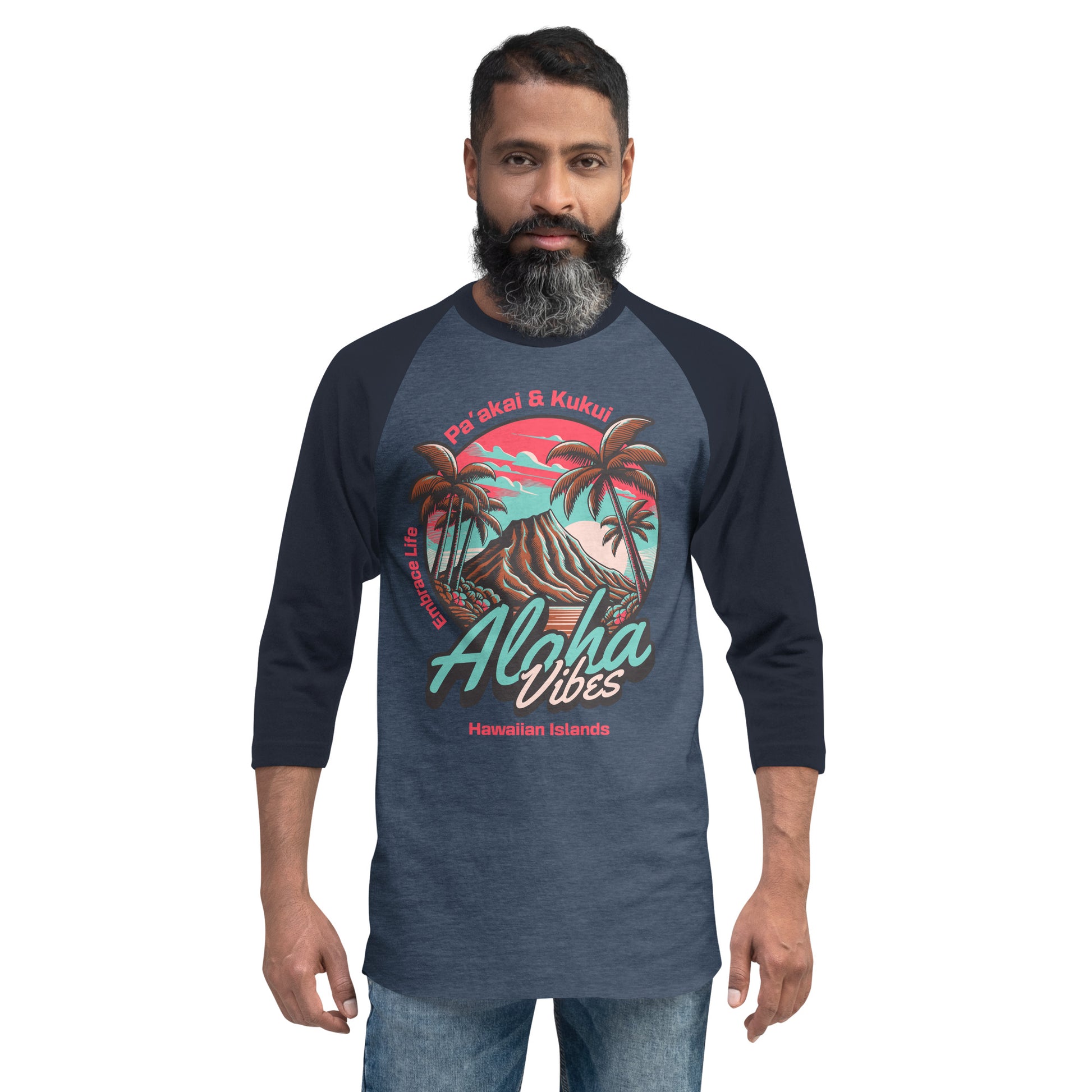 Aloha Vibes Unisex 3/4 sleeve raglan shirt 3/4 Sleeve t-shirt Pa'akai & Kukui