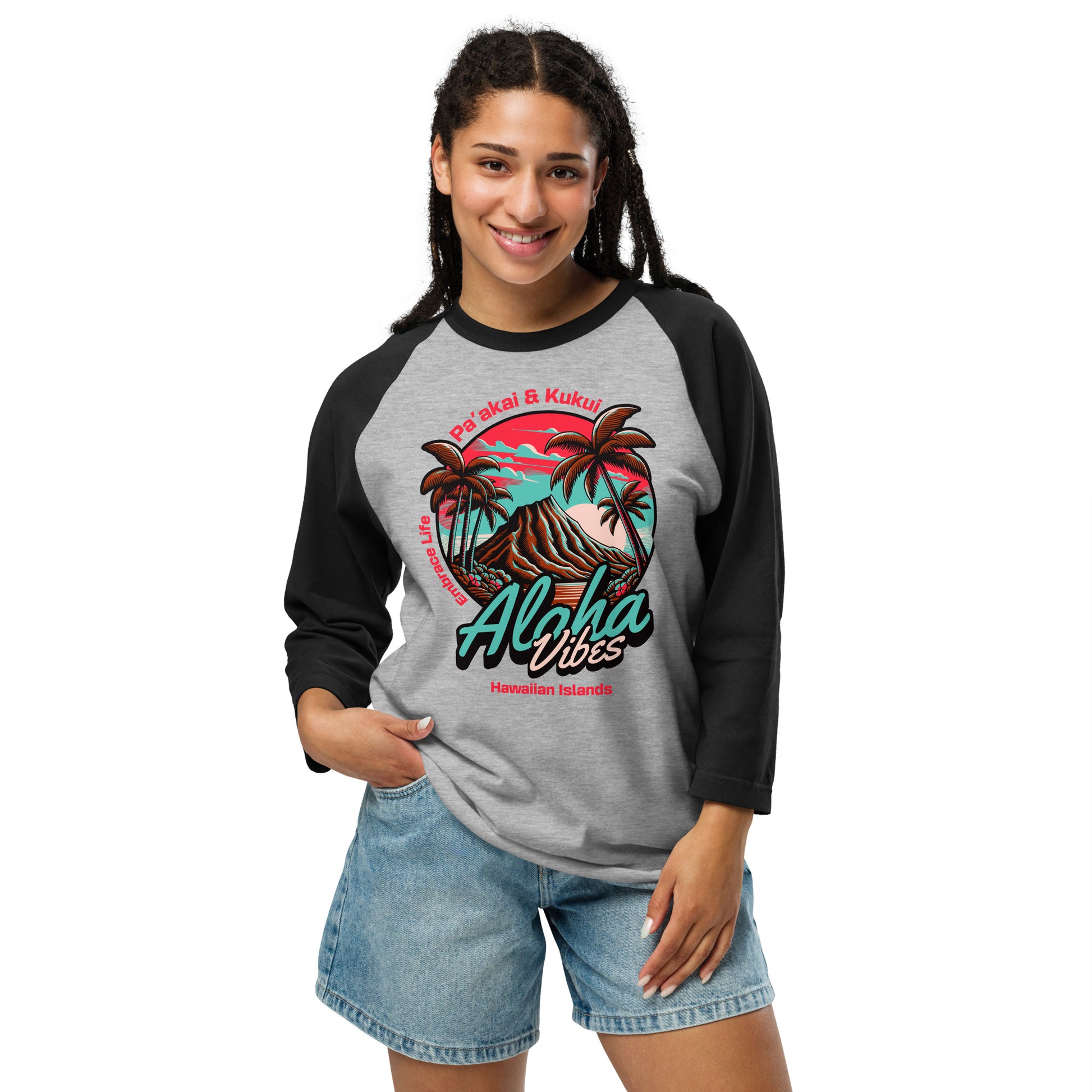 Aloha Vibes Unisex 3/4 sleeve raglan shirt 3/4 Sleeve t-shirt Pa'akai & Kukui