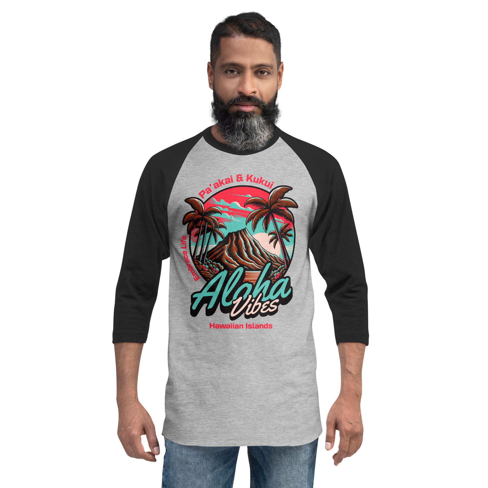 Aloha Vibes Unisex 3/4 sleeve raglan shirt 3/4 Sleeve t-shirt Pa'akai & Kukui