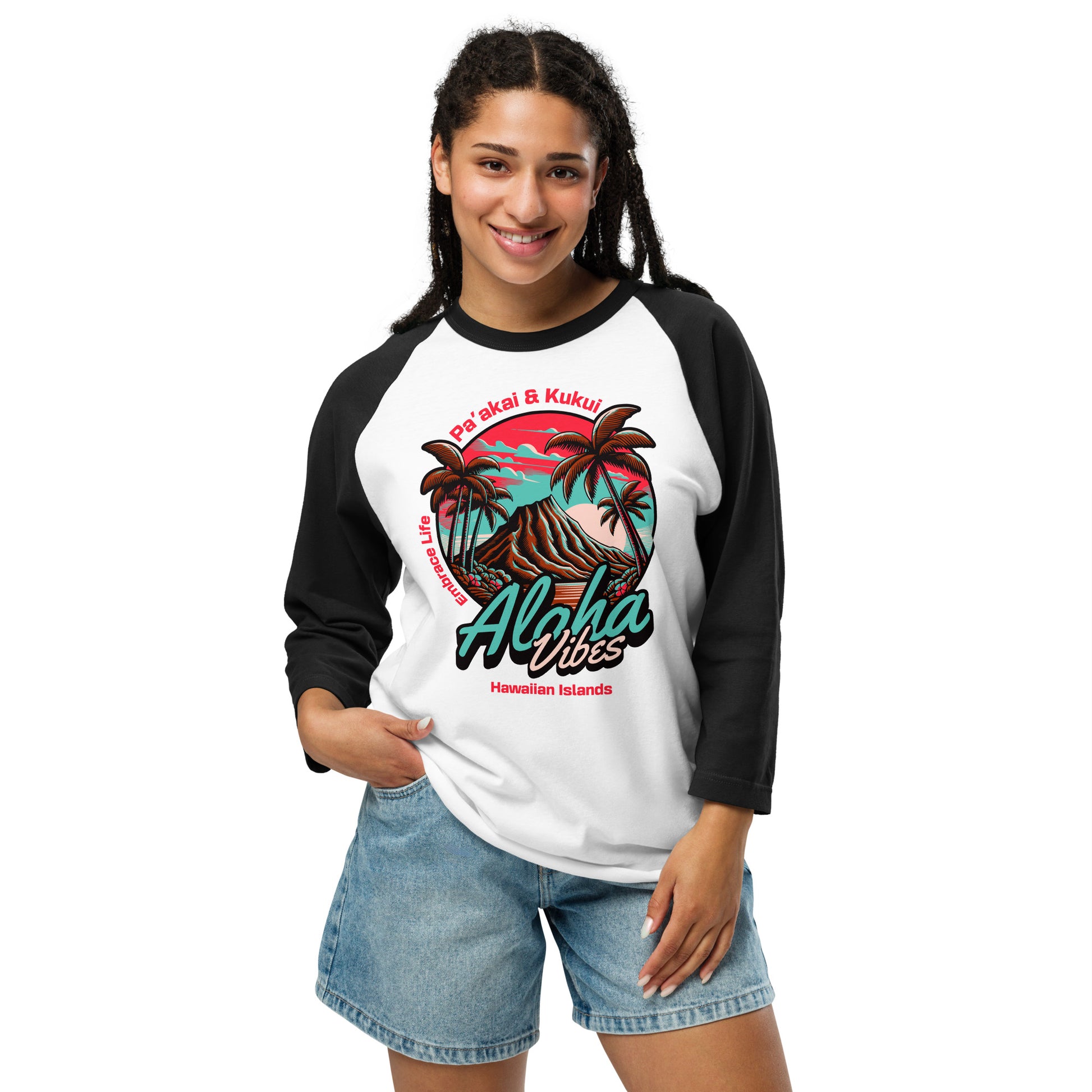 Aloha Vibes Unisex 3/4 sleeve raglan shirt 3/4 Sleeve t-shirt Pa'akai & Kukui