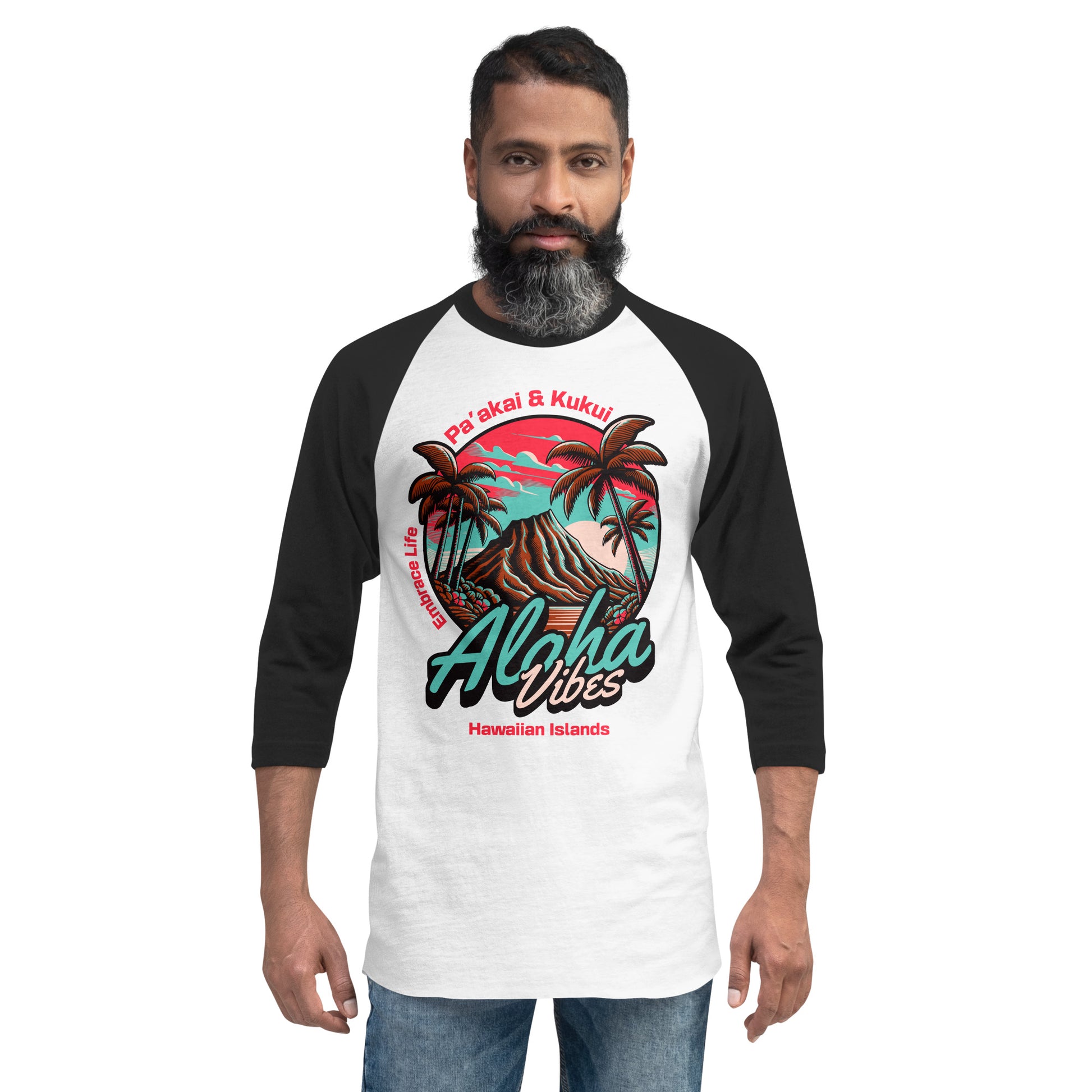 Aloha Vibes Unisex 3/4 sleeve raglan shirt 3/4 Sleeve t-shirt Pa'akai & Kukui