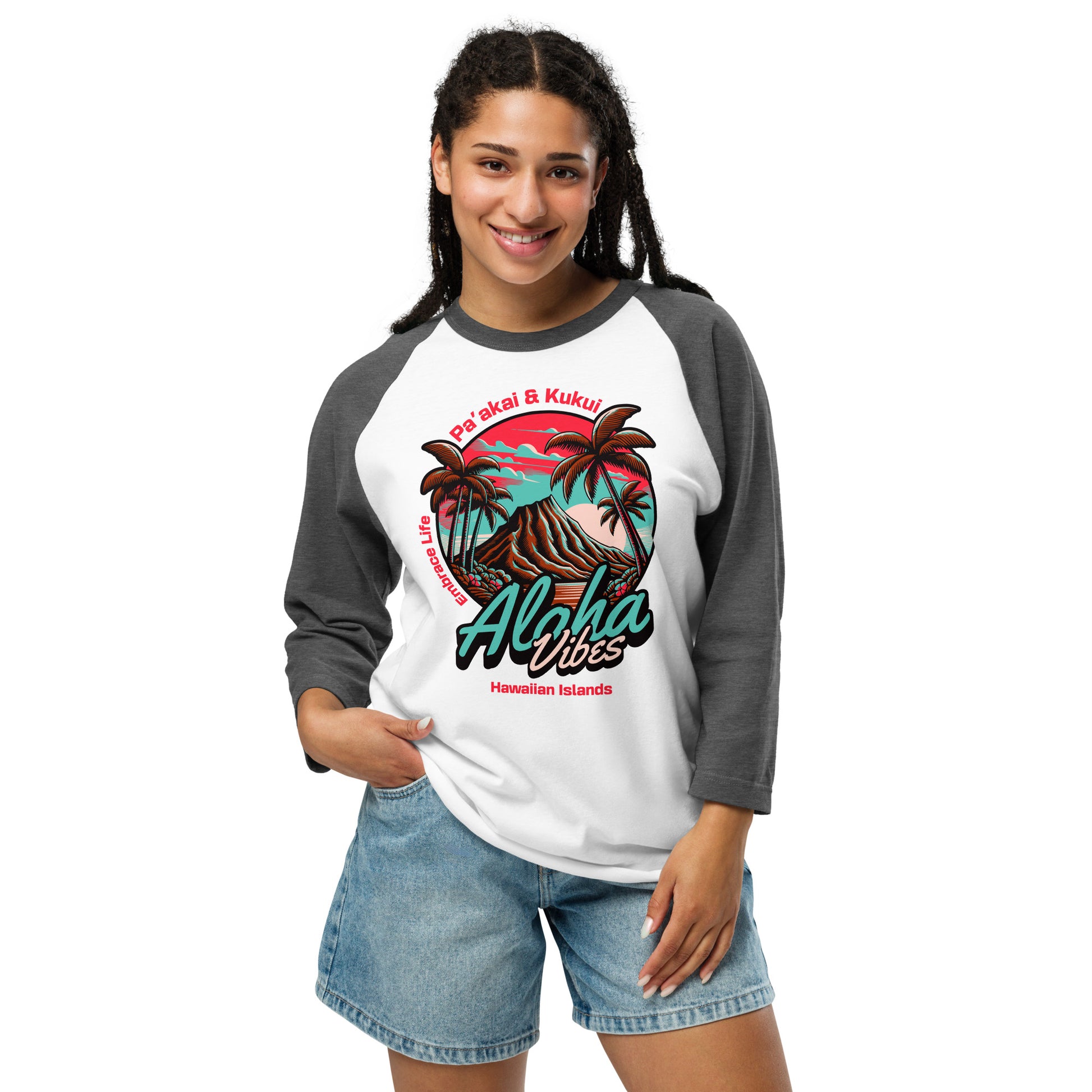 Aloha Vibes Unisex 3/4 sleeve raglan shirt 3/4 Sleeve t-shirt Pa'akai & Kukui