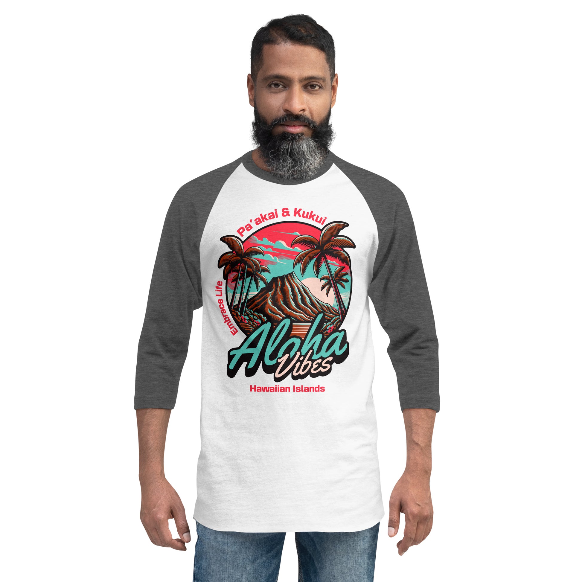 Aloha Vibes Unisex 3/4 sleeve raglan shirt 3/4 Sleeve t-shirt Pa'akai & Kukui