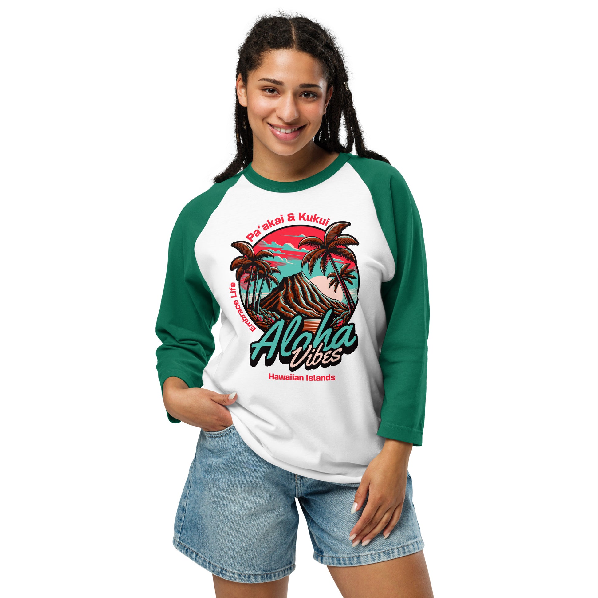 Aloha Vibes Unisex 3/4 sleeve raglan shirt 3/4 Sleeve t-shirt Pa'akai & Kukui