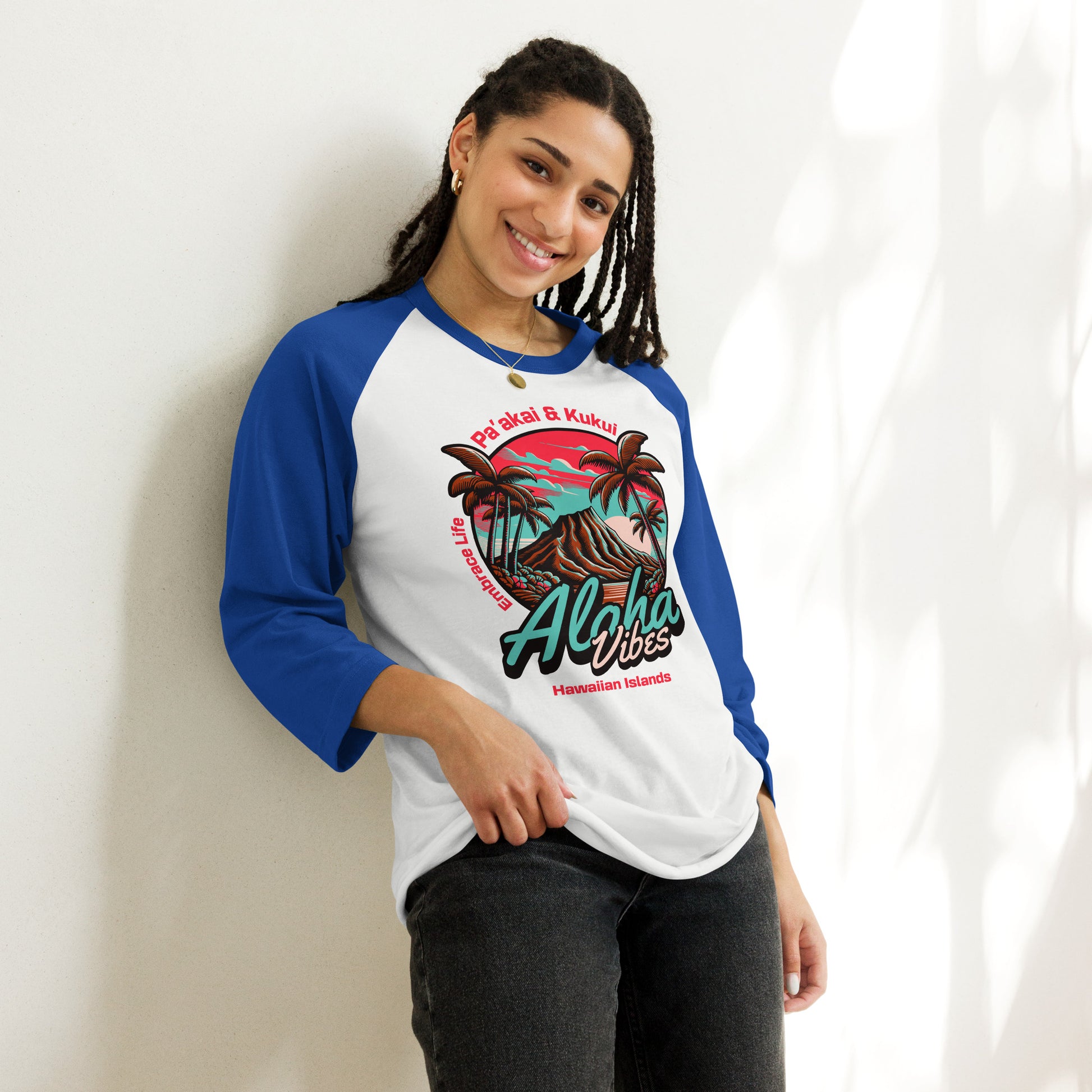 Aloha Vibes Unisex 3/4 sleeve raglan shirt 3/4 Sleeve t-shirt Pa'akai & Kukui