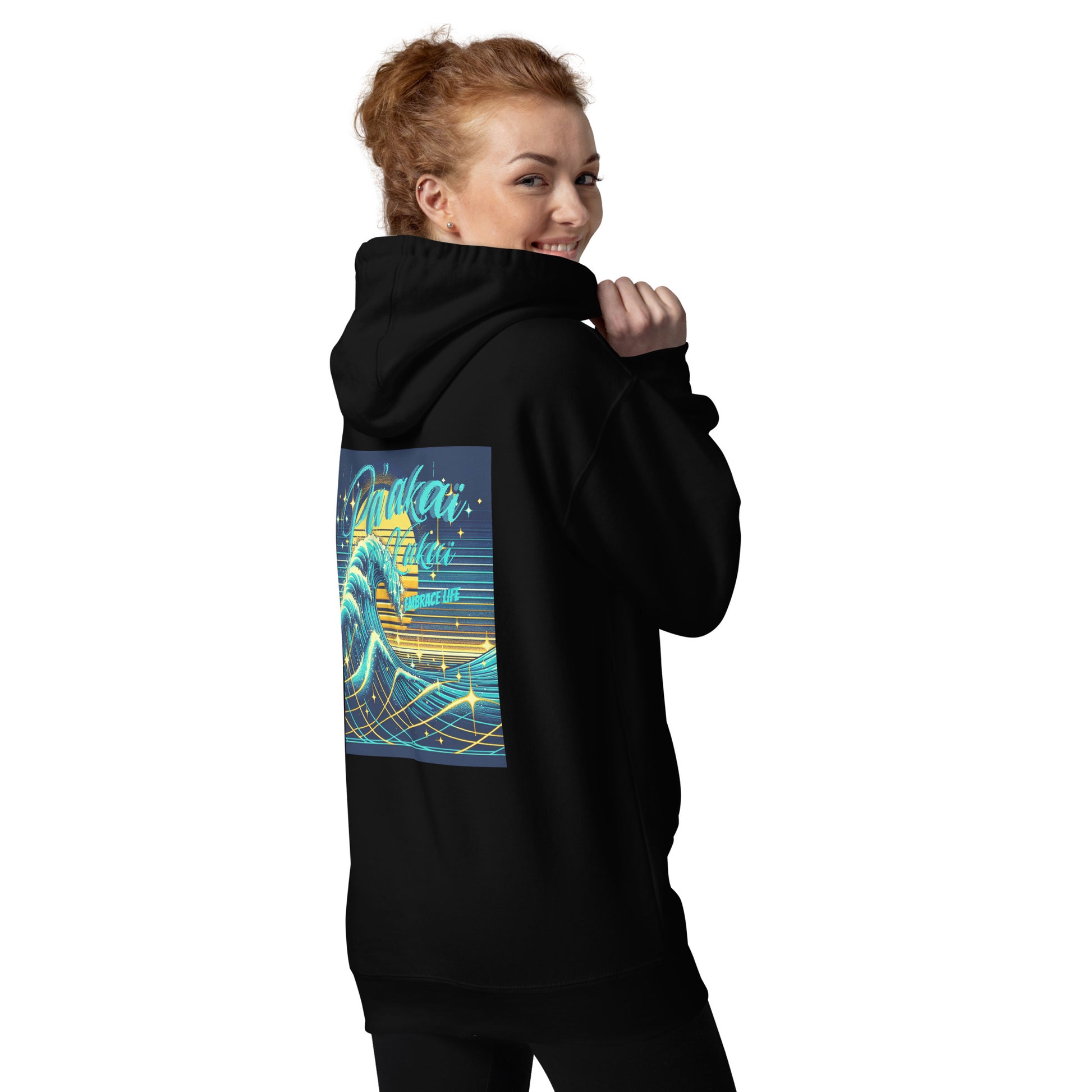 Blue Waves Unisex Hoodie Pullover Hoodie Pa'akai & Kukui Black S