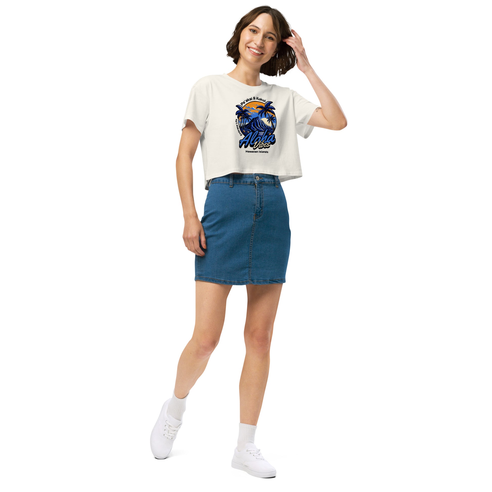 Aloha Vibes (Blue) Women’s crop top Crop Top Pa'akai & Kukui
