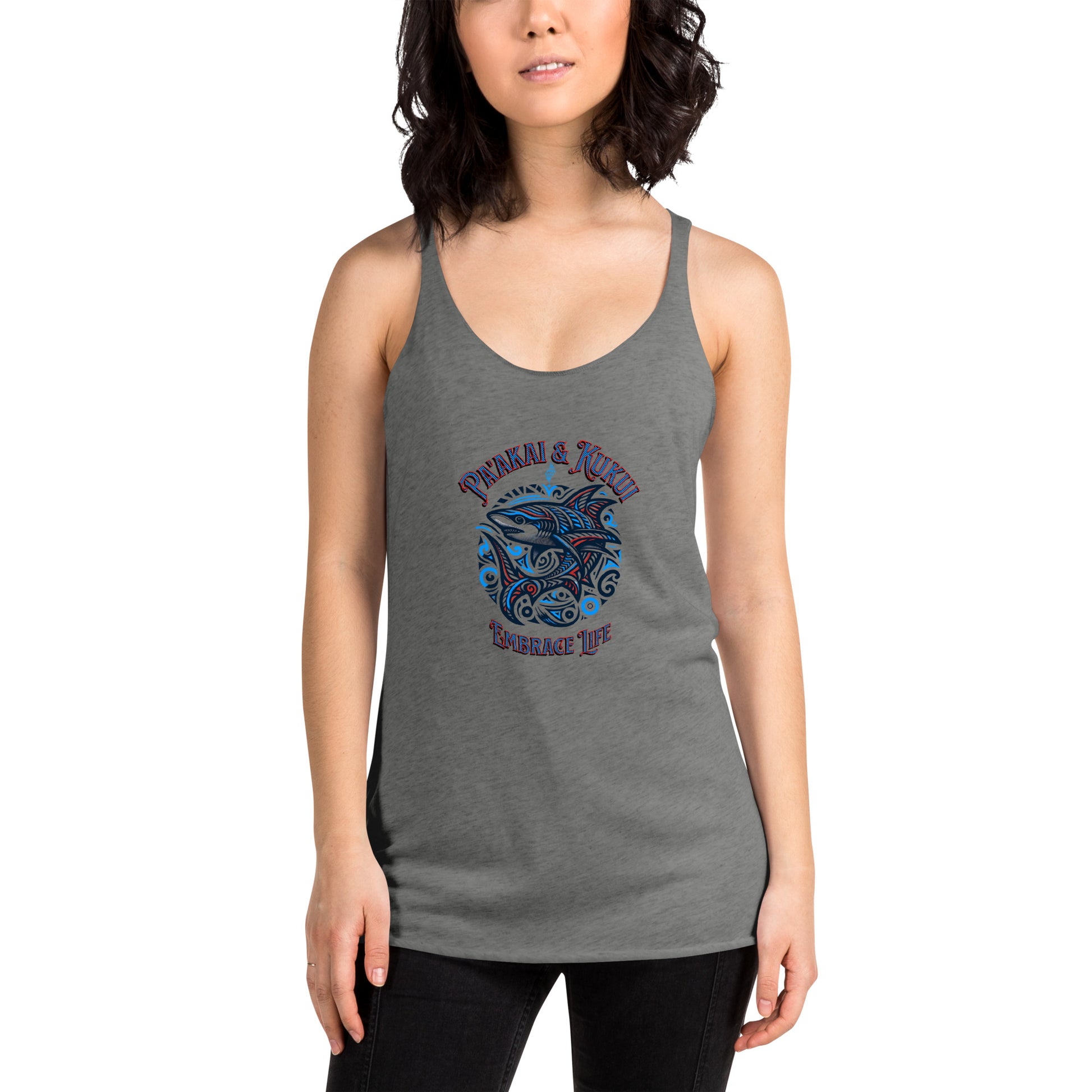 Tribal Shark Women's Racerback Tank Tank Top Pa'akai & Kukui Premium Heather XS