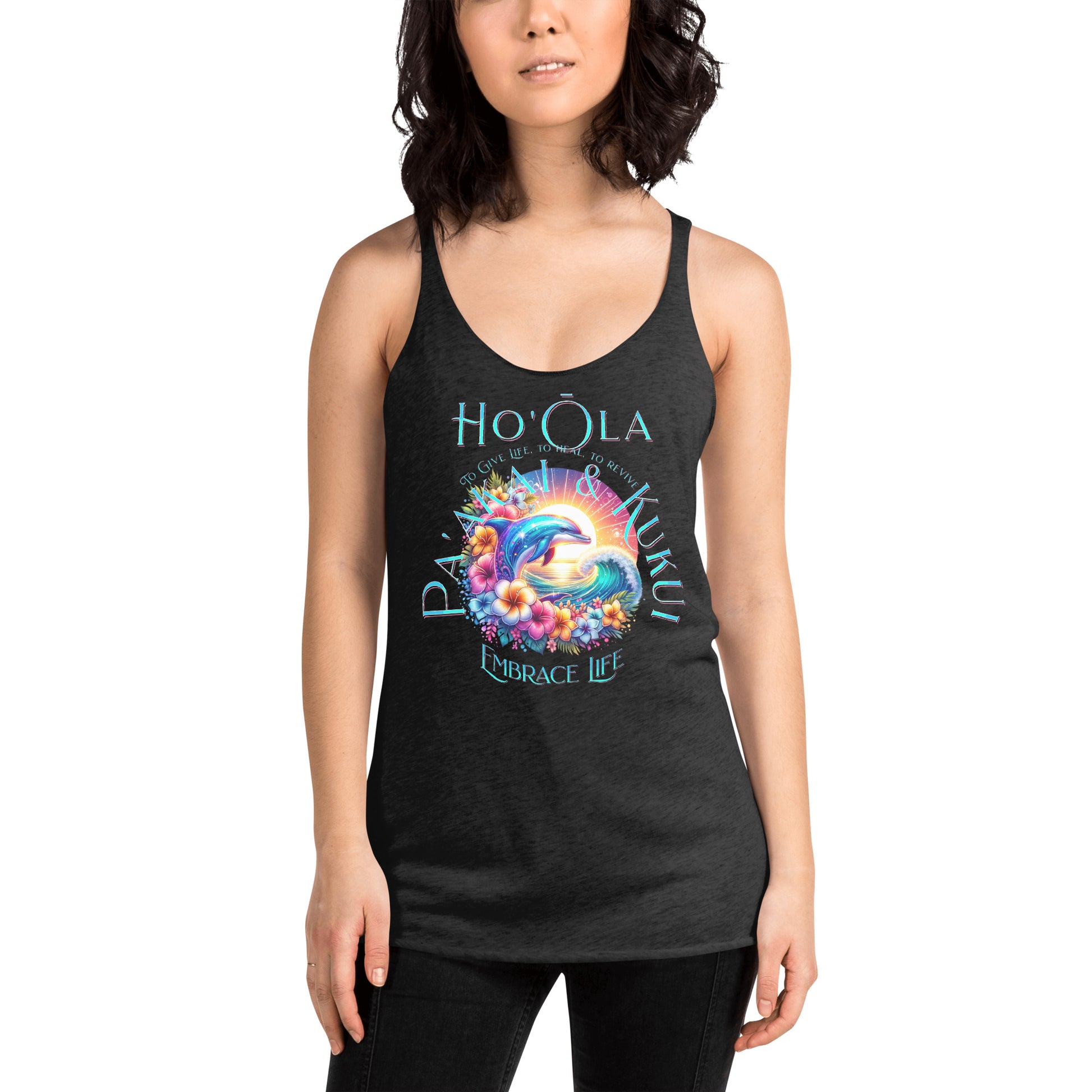 Ho'ōla (To Give Life, To Heal, To Rivive) - Women's Racerback Tank Tank Top Pa'akai & Kukui Vintage Black XS