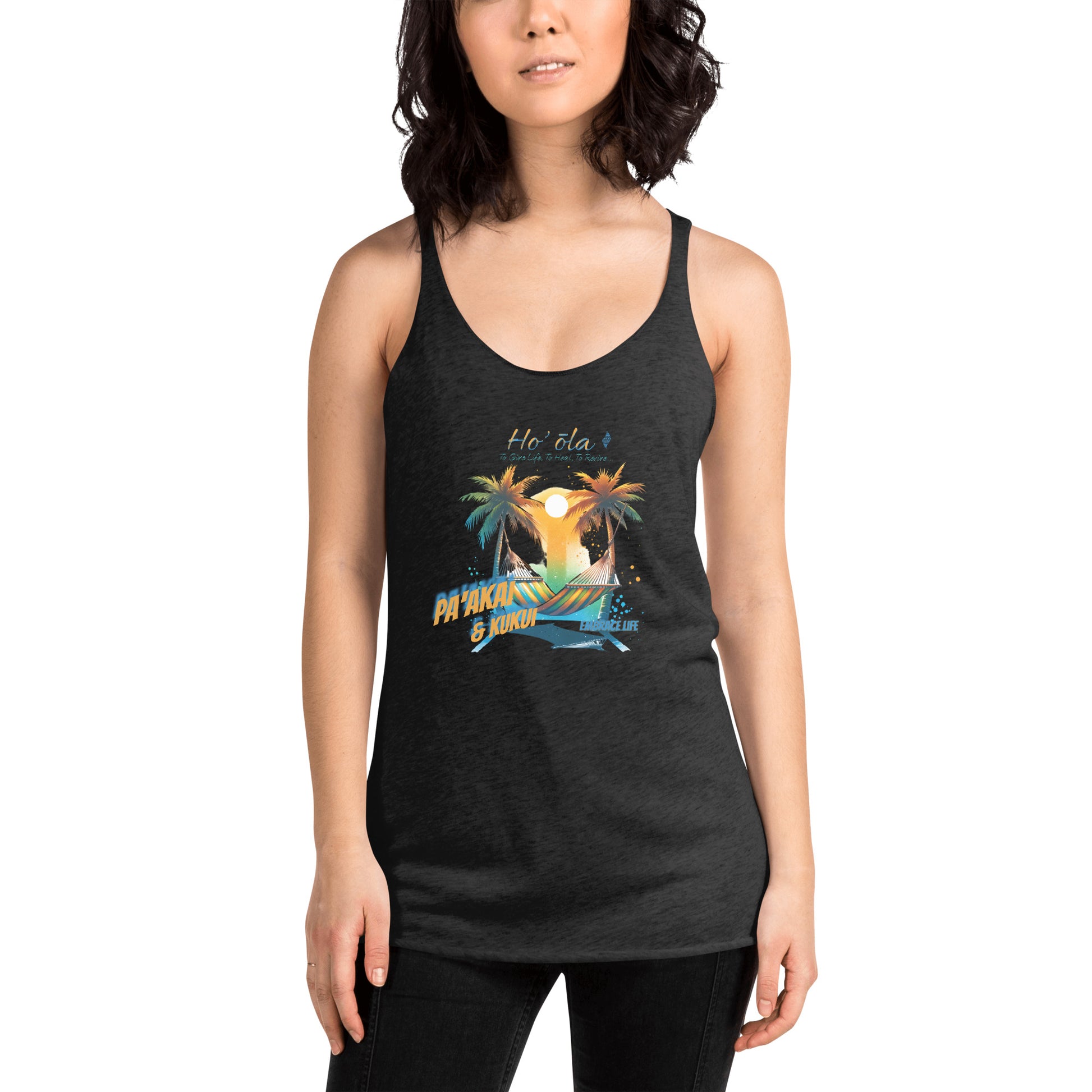 Ke Ola Kahakai - Women's Racerback Tank Top Womens Racerback Tank Top Pa'akai & Kukui Vintage Black XS