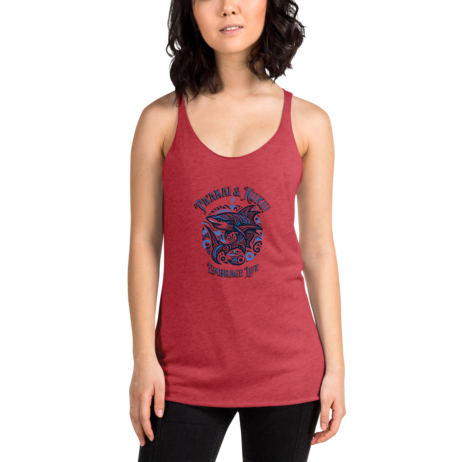 Tribal Shark Women's Racerback Tank Tank Top Pa'akai & Kukui Vintage Red XS