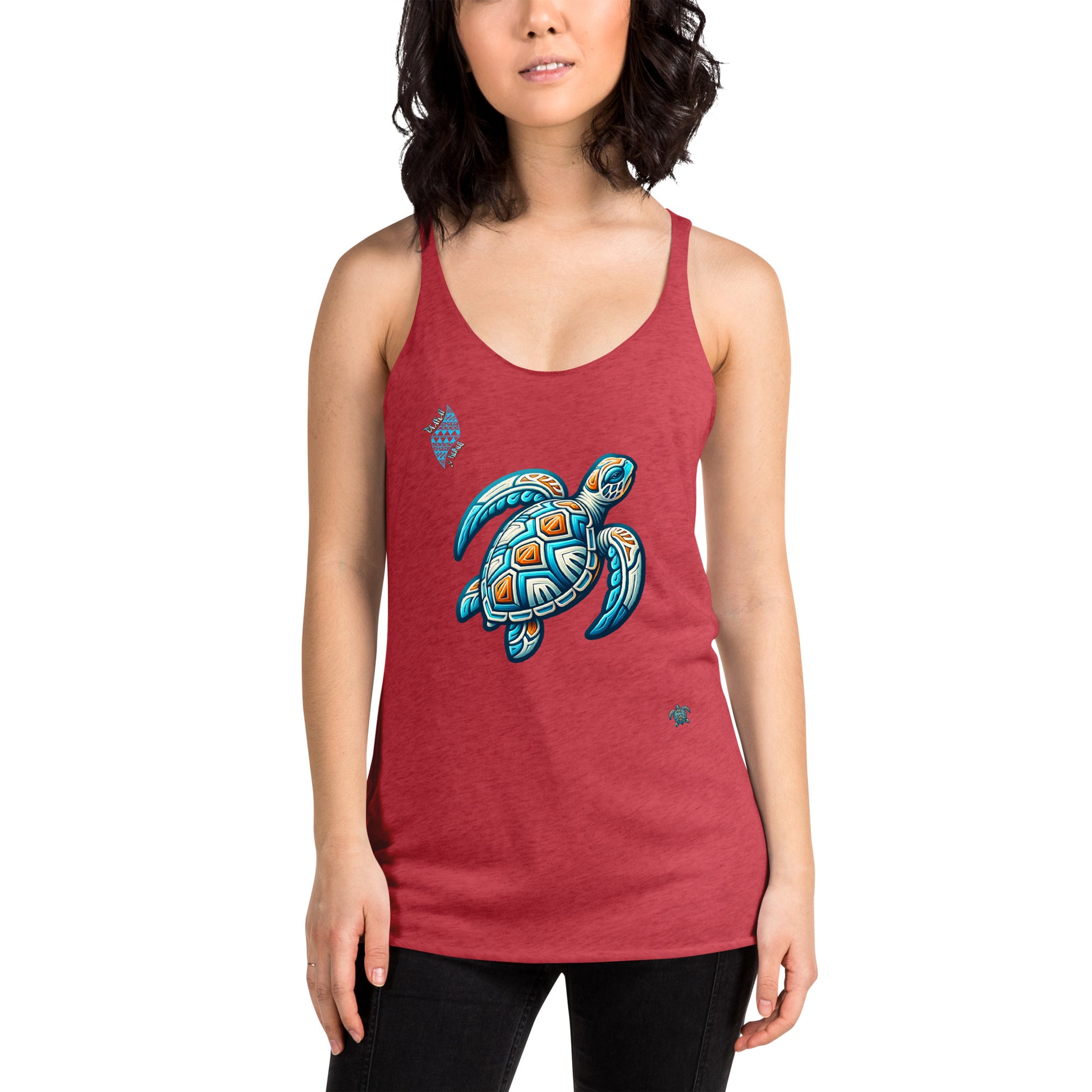 Tribal Sea Turtle Women's Racerback Tank Tank Top Pa'akai & Kukui Vintage Red XS