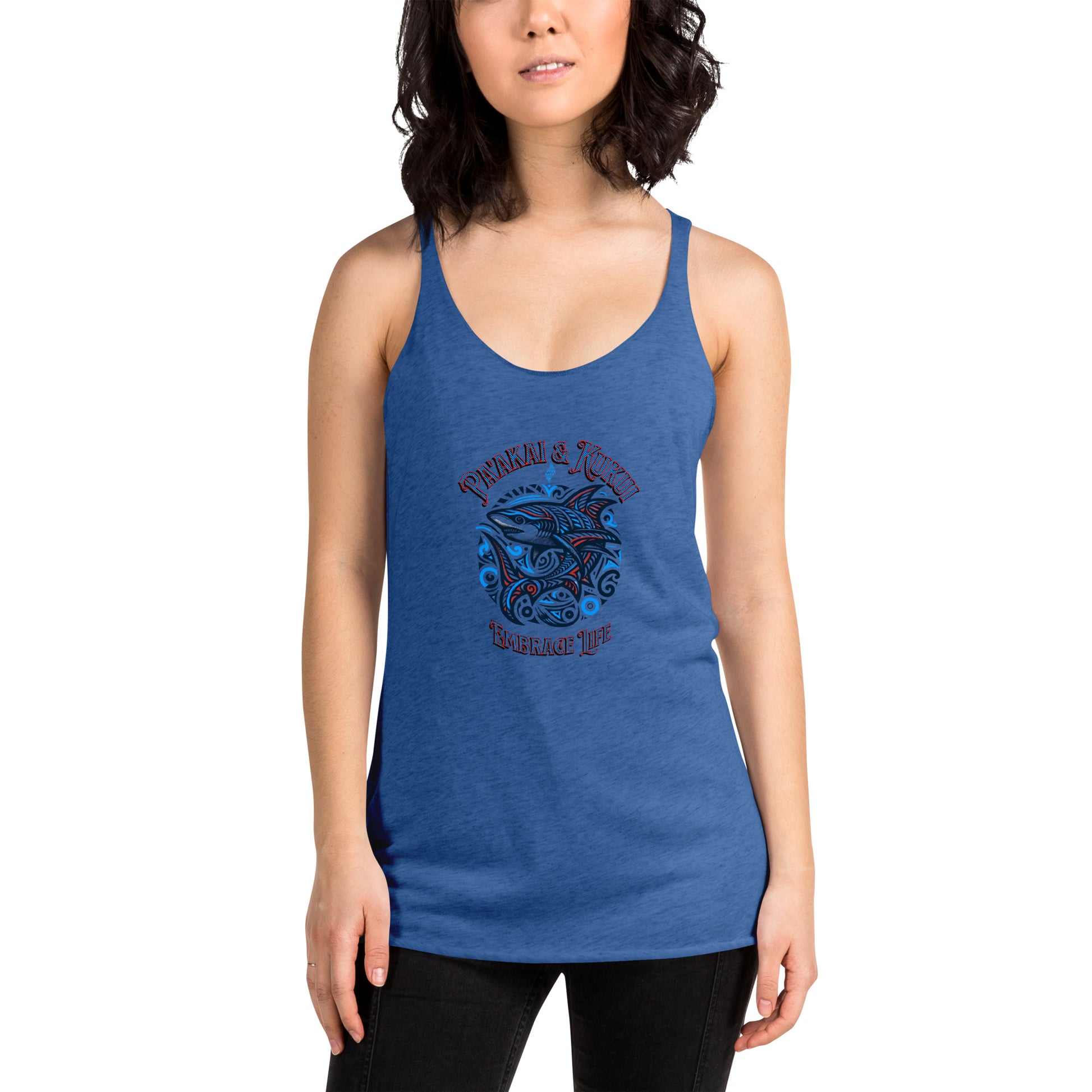 Tribal Shark Women's Racerback Tank Tank Top Pa'akai & Kukui Vintage Royal XS
