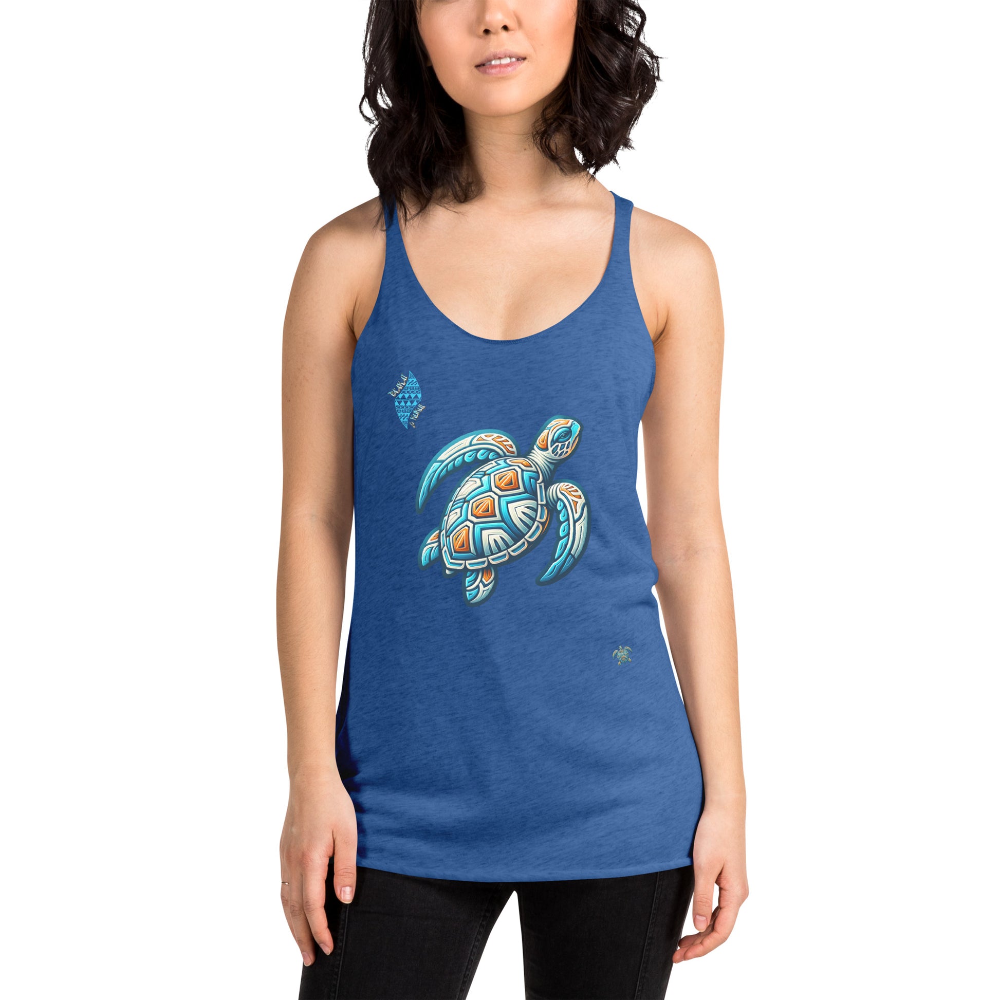 Tribal Sea Turtle Women's Racerback Tank Tank Top Pa'akai & Kukui Vintage Royal XS