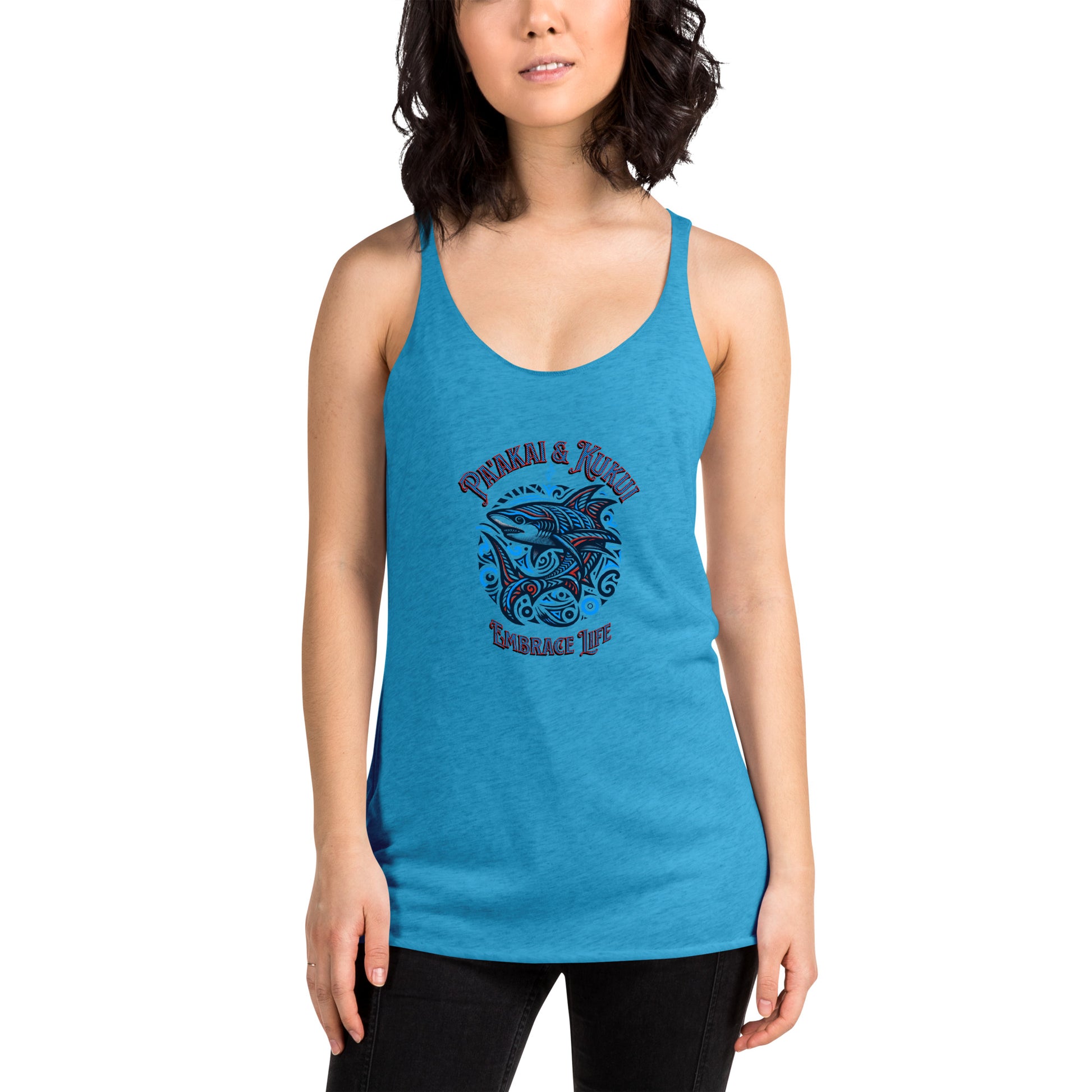 Tribal Shark Women's Racerback Tank Tank Top Pa'akai & Kukui Vintage Turquoise XS