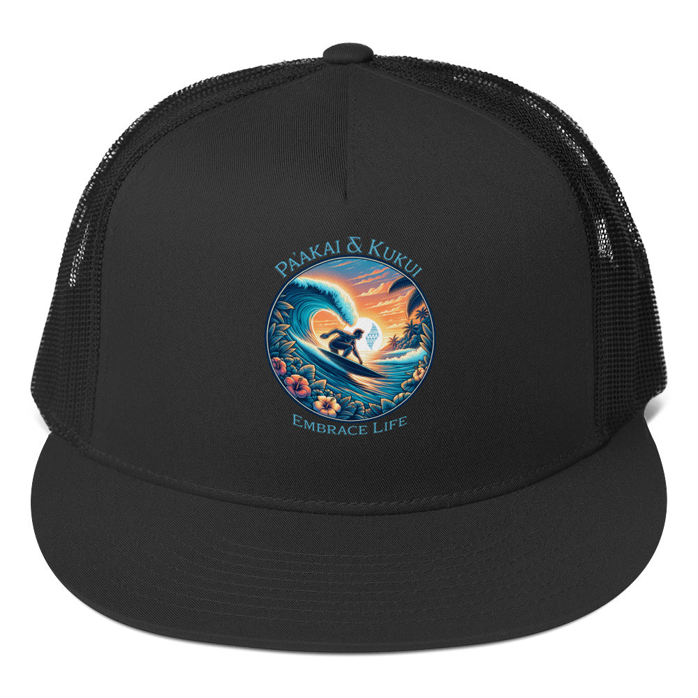 Kai pi'i Trucker Cap Trucker Hat Pa'akai & Kukui Black