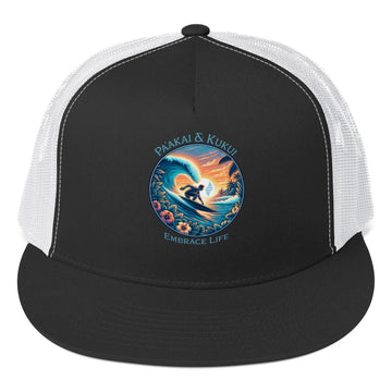 Kai pi'i Trucker Cap Trucker Hat Pa'akai & Kukui Black/ White