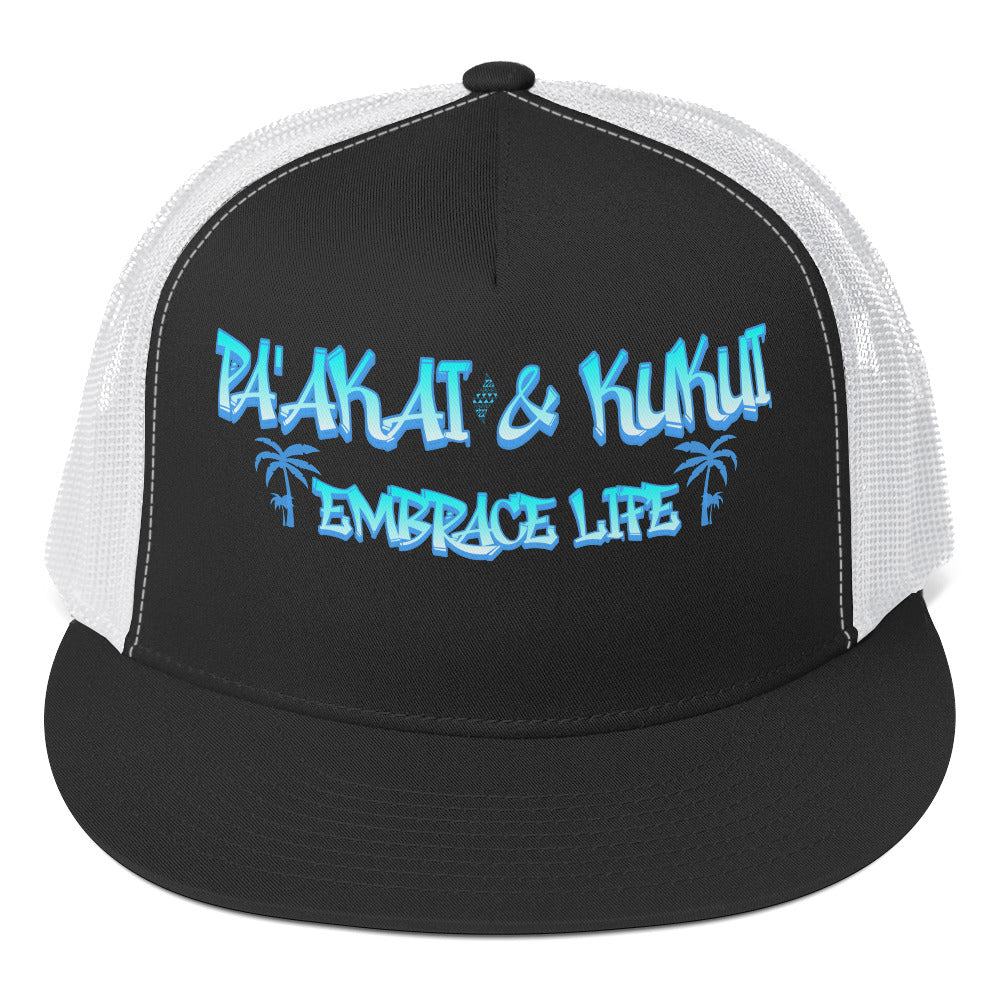 ʻŌlino Trucker Cap Trucker Hat Pa'akai & Kukui Black/ White