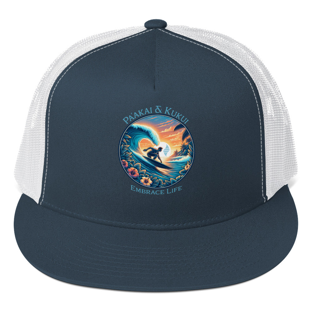 Kai pi'i Trucker Cap Trucker Hat Pa'akai & Kukui Navy/ White