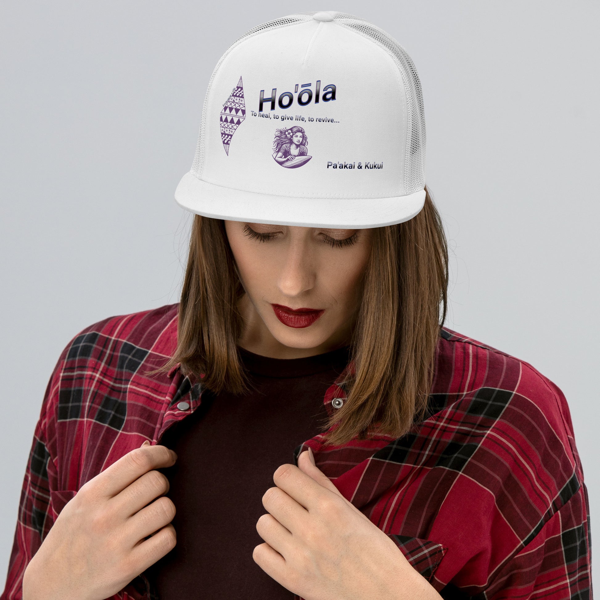 Ho'ōla... To Give Life, To Heal, To Revive - Womens Trucker Cap Trucker Hat Pa'akai & Kukui White