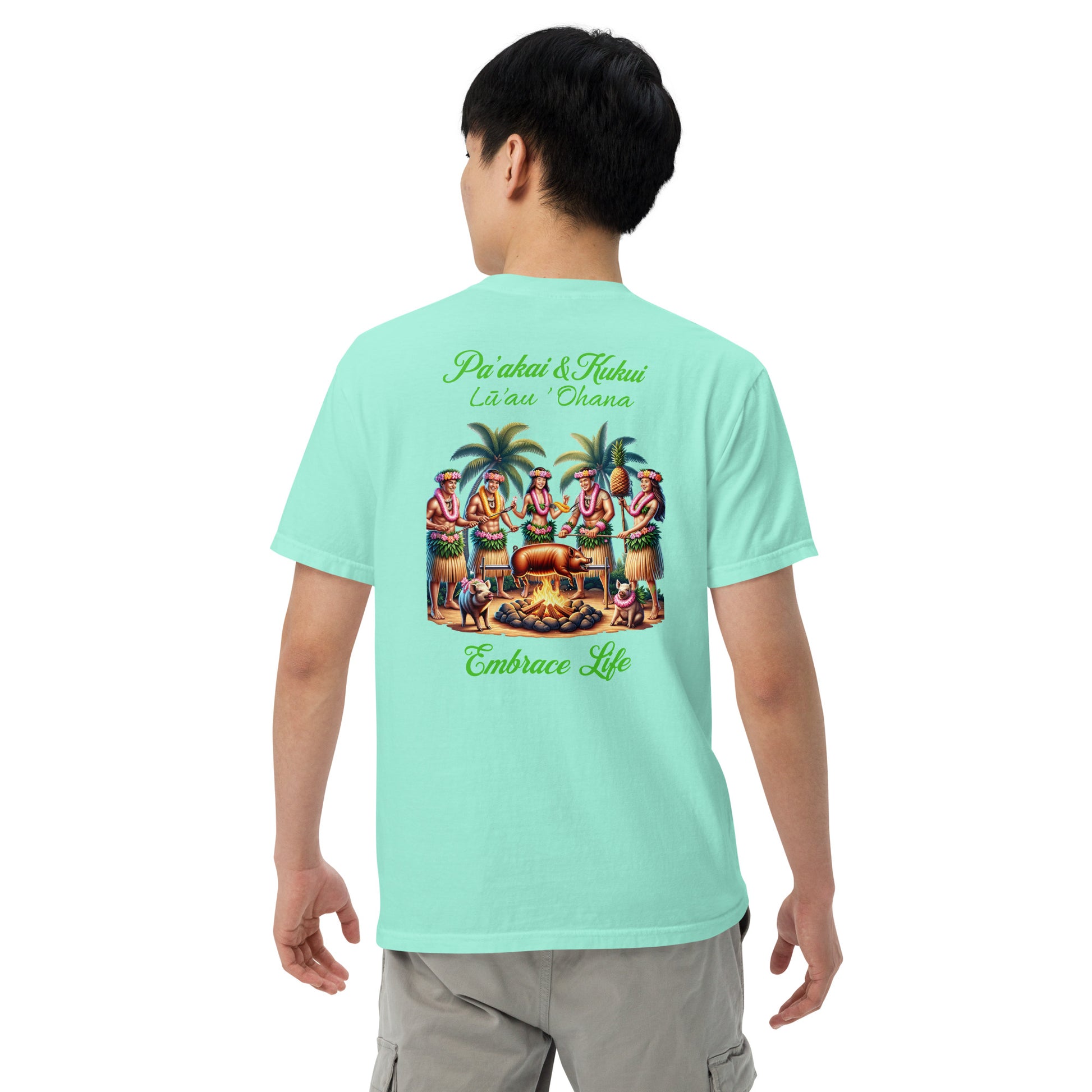 Pa‘akai & Kukui Lū‘au ‘Ohana garment-dyed heavyweight T-shirt — premium unisex tee celebrating Hawaiian family spirit with island-inspired design