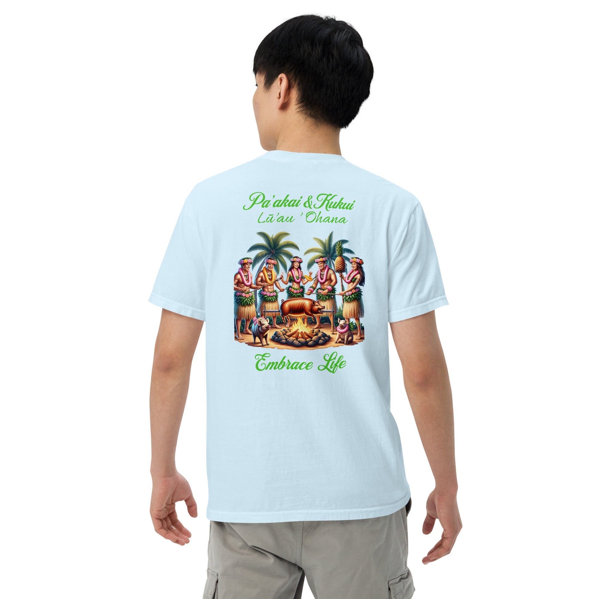 Pa‘akai & Kukui Lū‘au ‘Ohana garment-dyed heavyweight T-shirt — premium unisex tee celebrating Hawaiian family spirit with island-inspired design