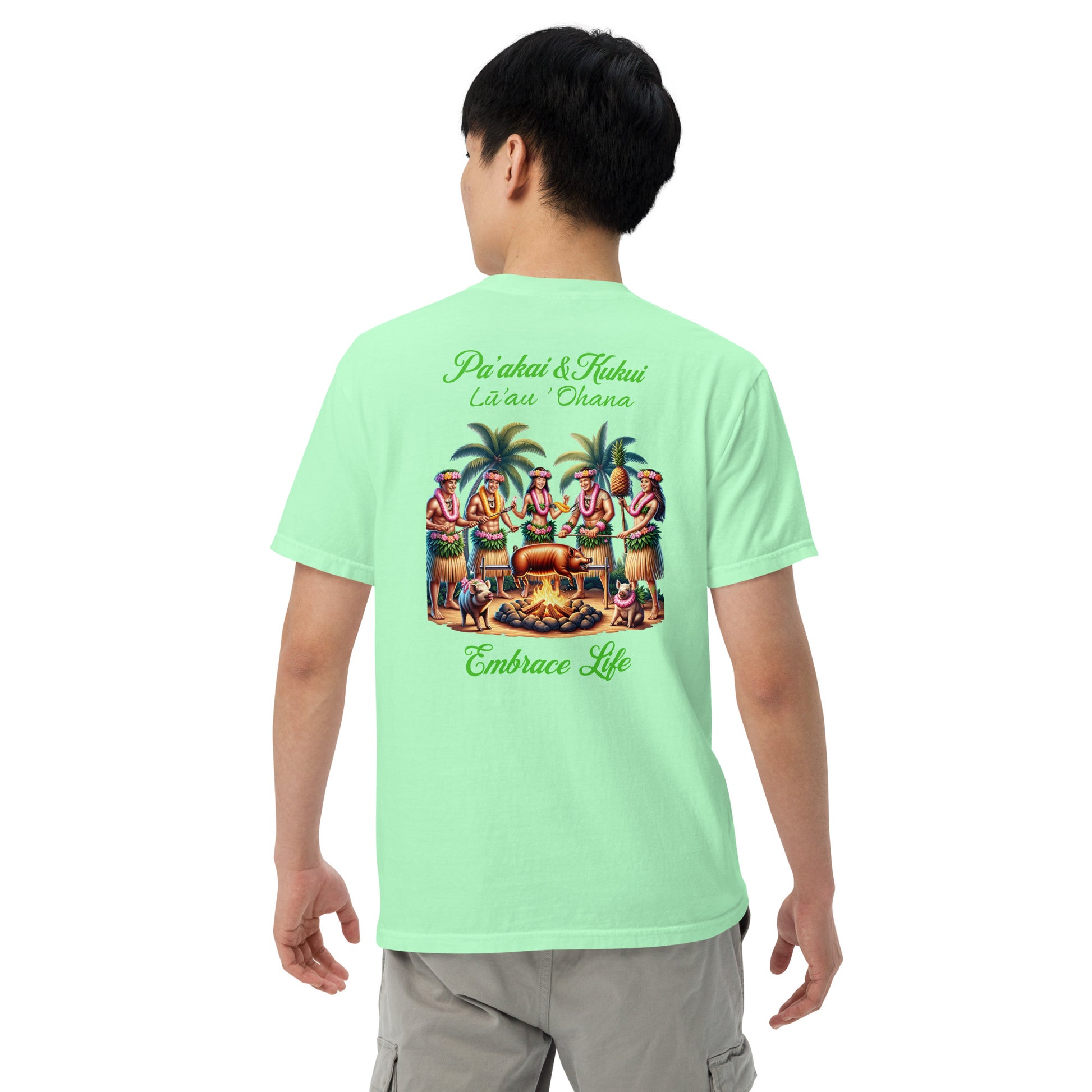 Pa‘akai & Kukui Lū‘au ‘Ohana garment-dyed heavyweight T-shirt — premium unisex tee celebrating Hawaiian family spirit with island-inspired design