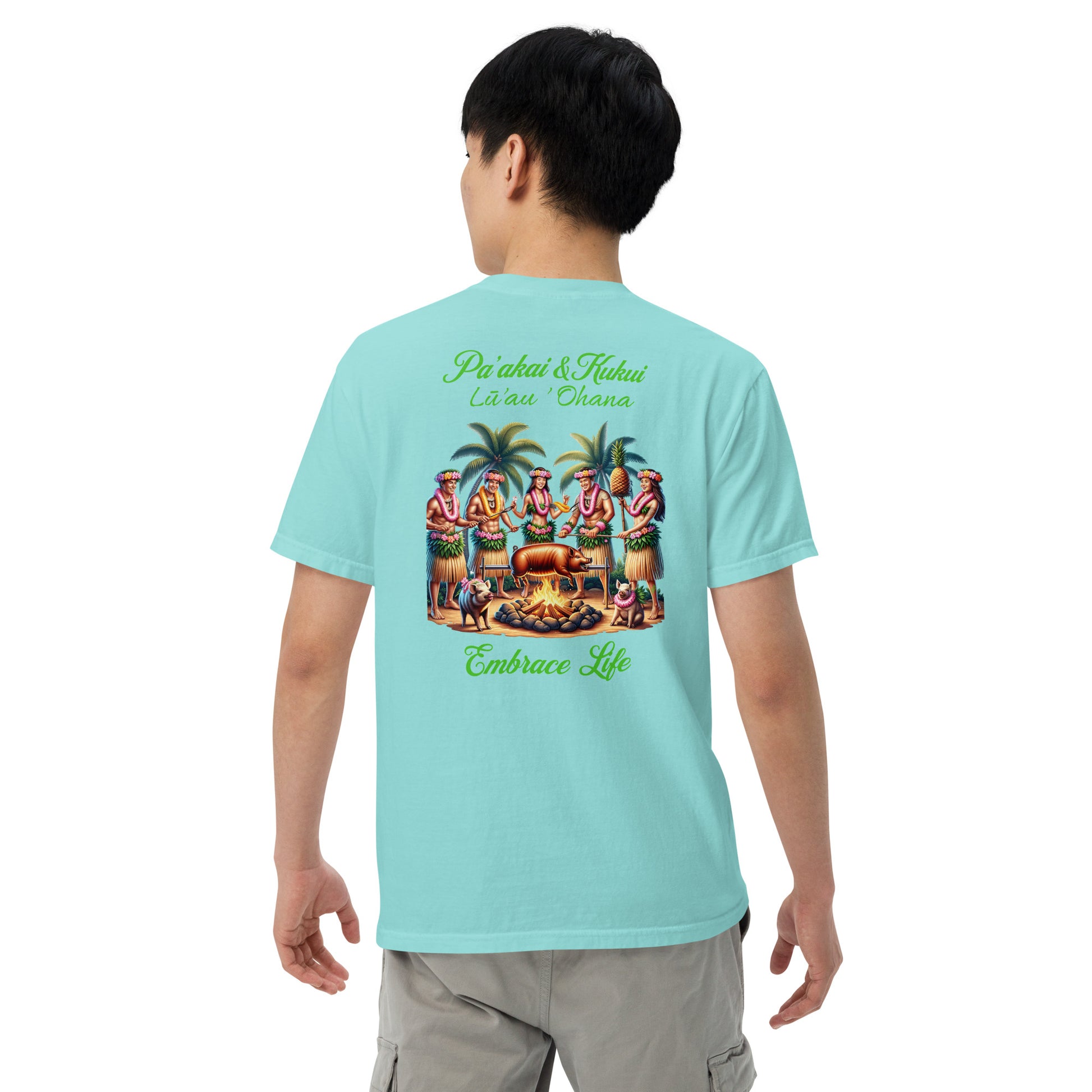 Pa‘akai & Kukui Lū‘au ‘Ohana garment-dyed heavyweight T-shirt — premium unisex tee celebrating Hawaiian family spirit with island-inspired design