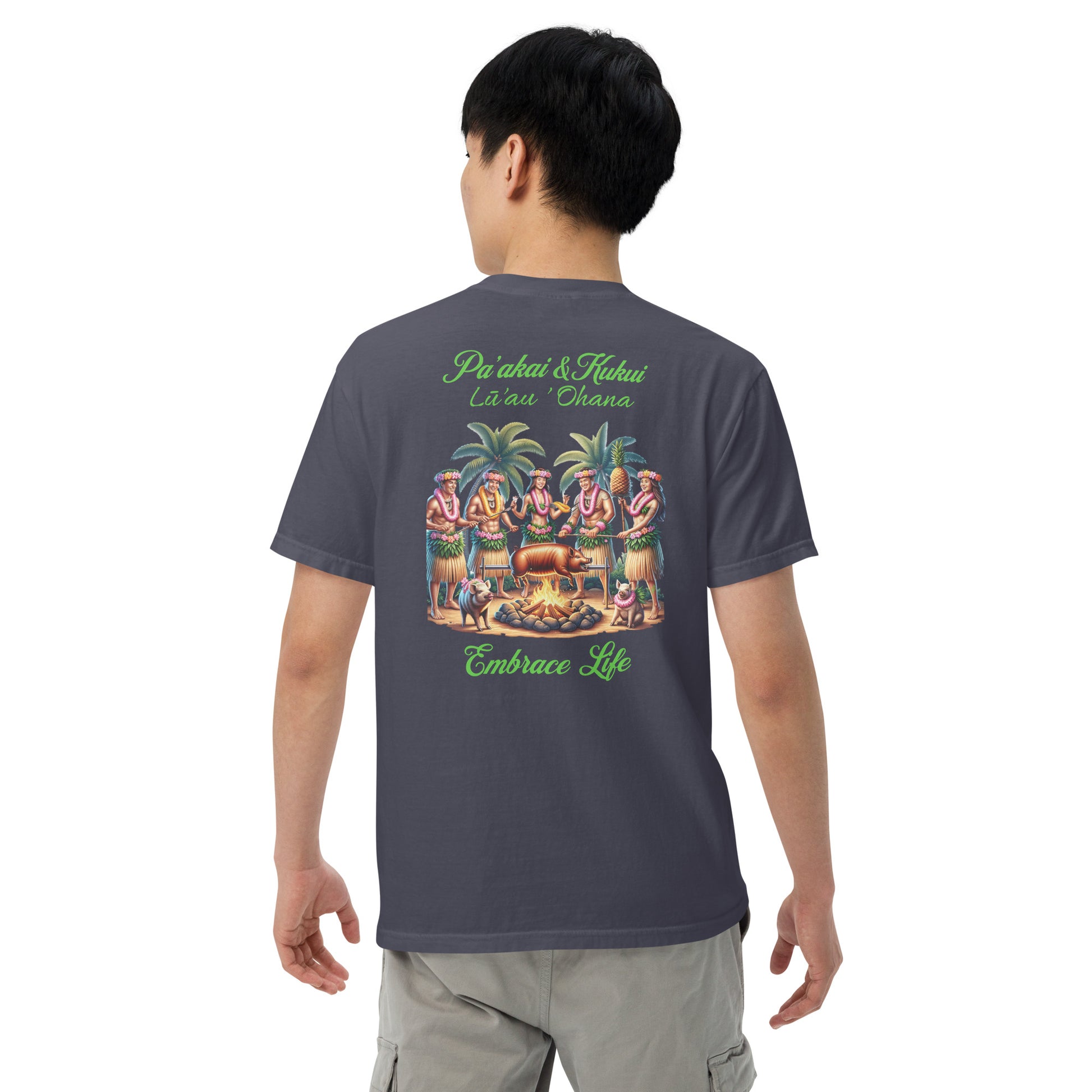 Pa‘akai & Kukui Lū‘au ‘Ohana garment-dyed heavyweight T-shirt — premium unisex tee celebrating Hawaiian family spirit with island-inspired design