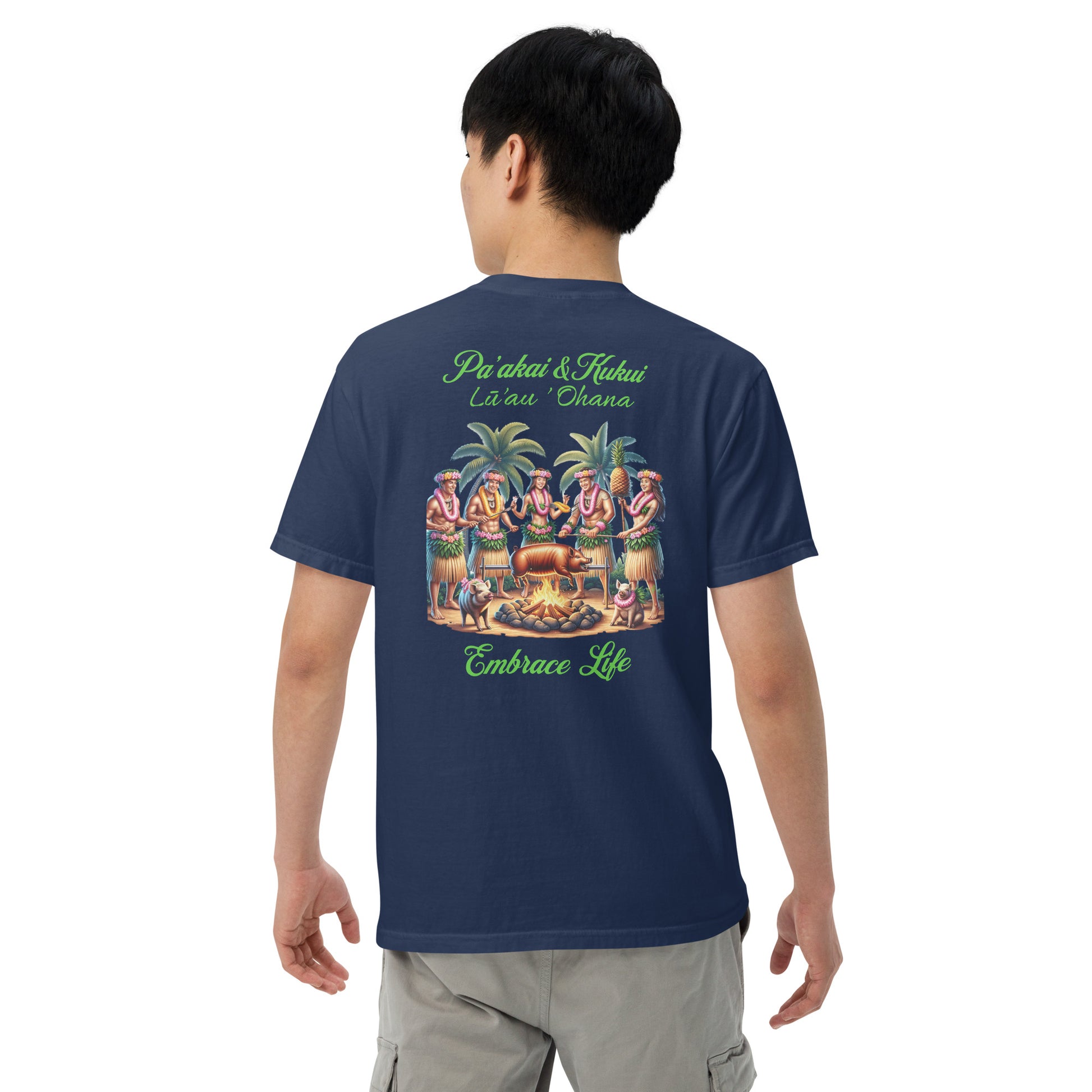 Pa‘akai & Kukui Lū‘au ‘Ohana garment-dyed heavyweight T-shirt — premium unisex tee celebrating Hawaiian family spirit with island-inspired design