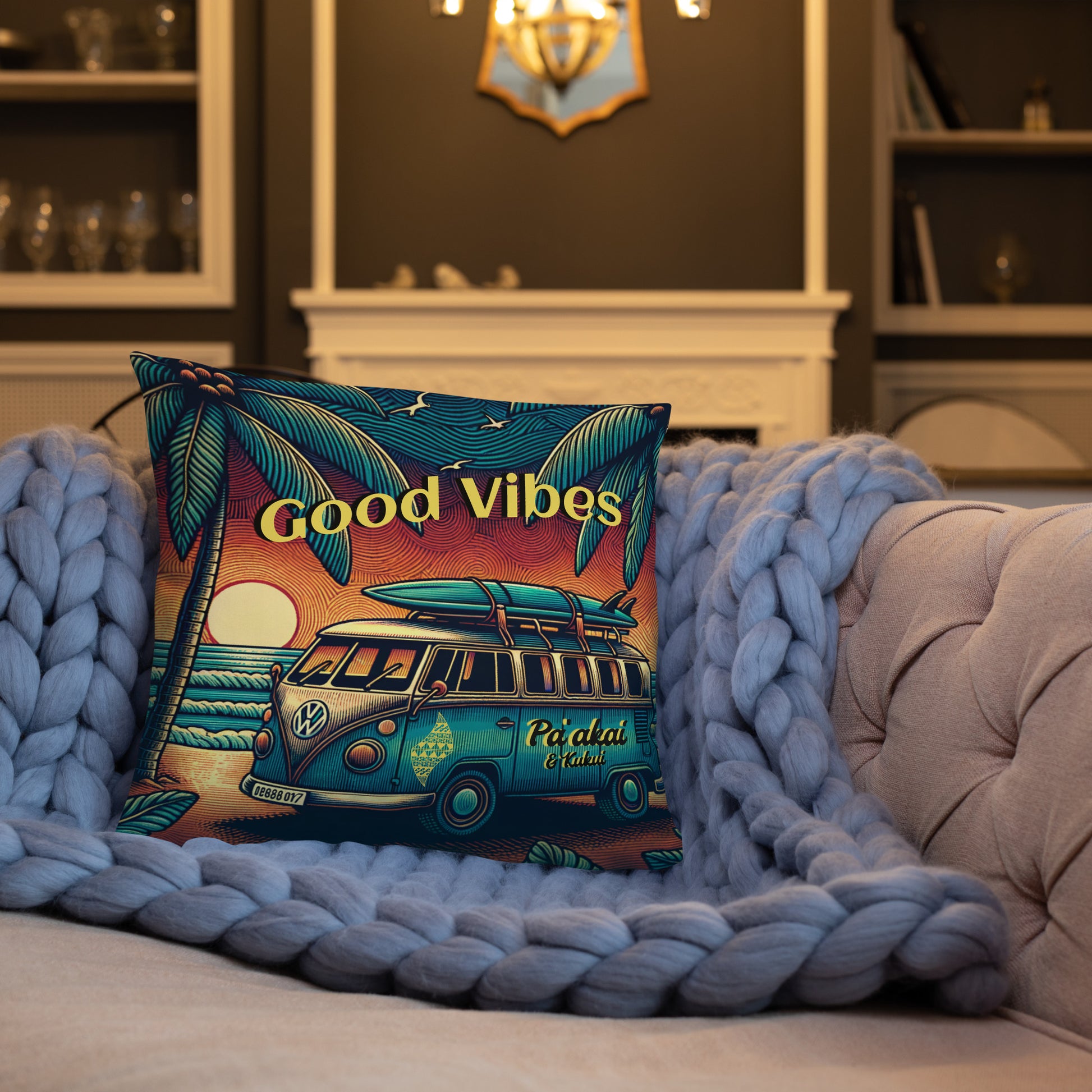 VW Good Vibes Basic Pillow Pillow Pa'akai & Kukui 18″×18″