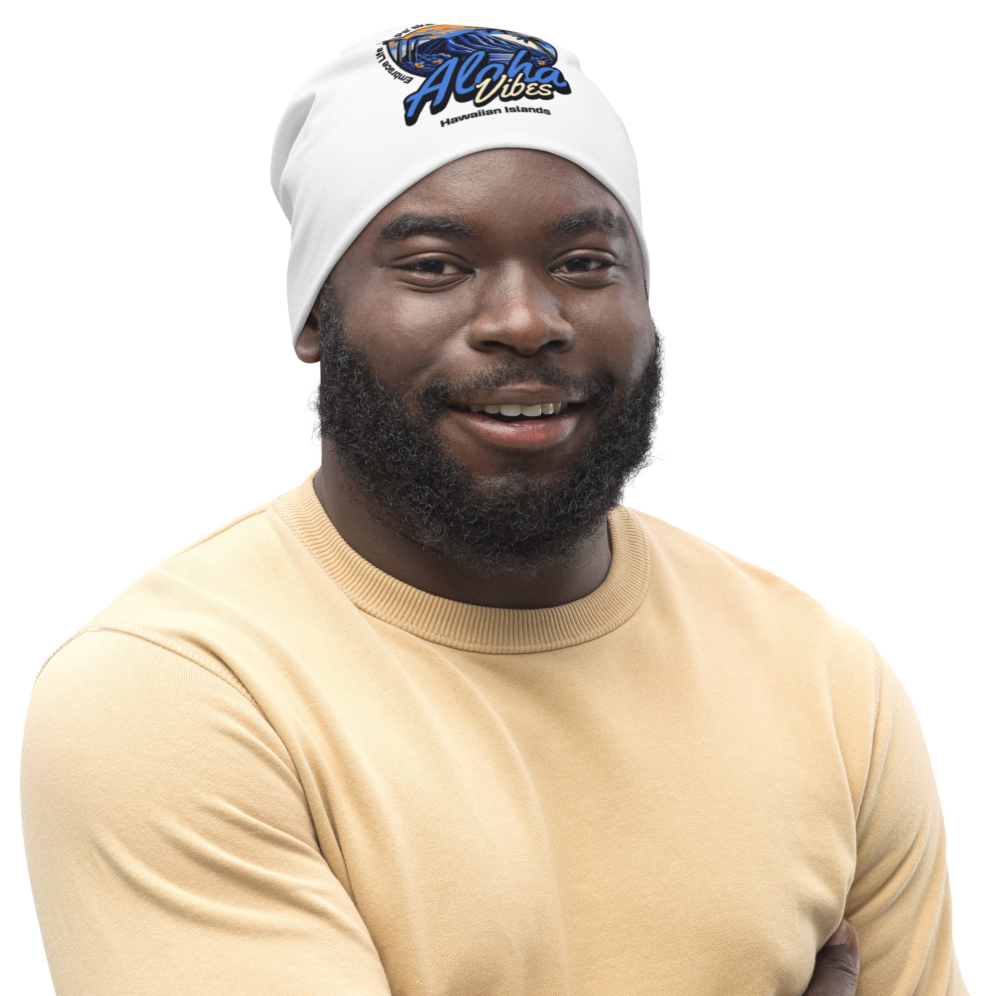 Aloha Vibes (Blue) All-Over Print Beanie Beanie Pa'akai & Kukui S